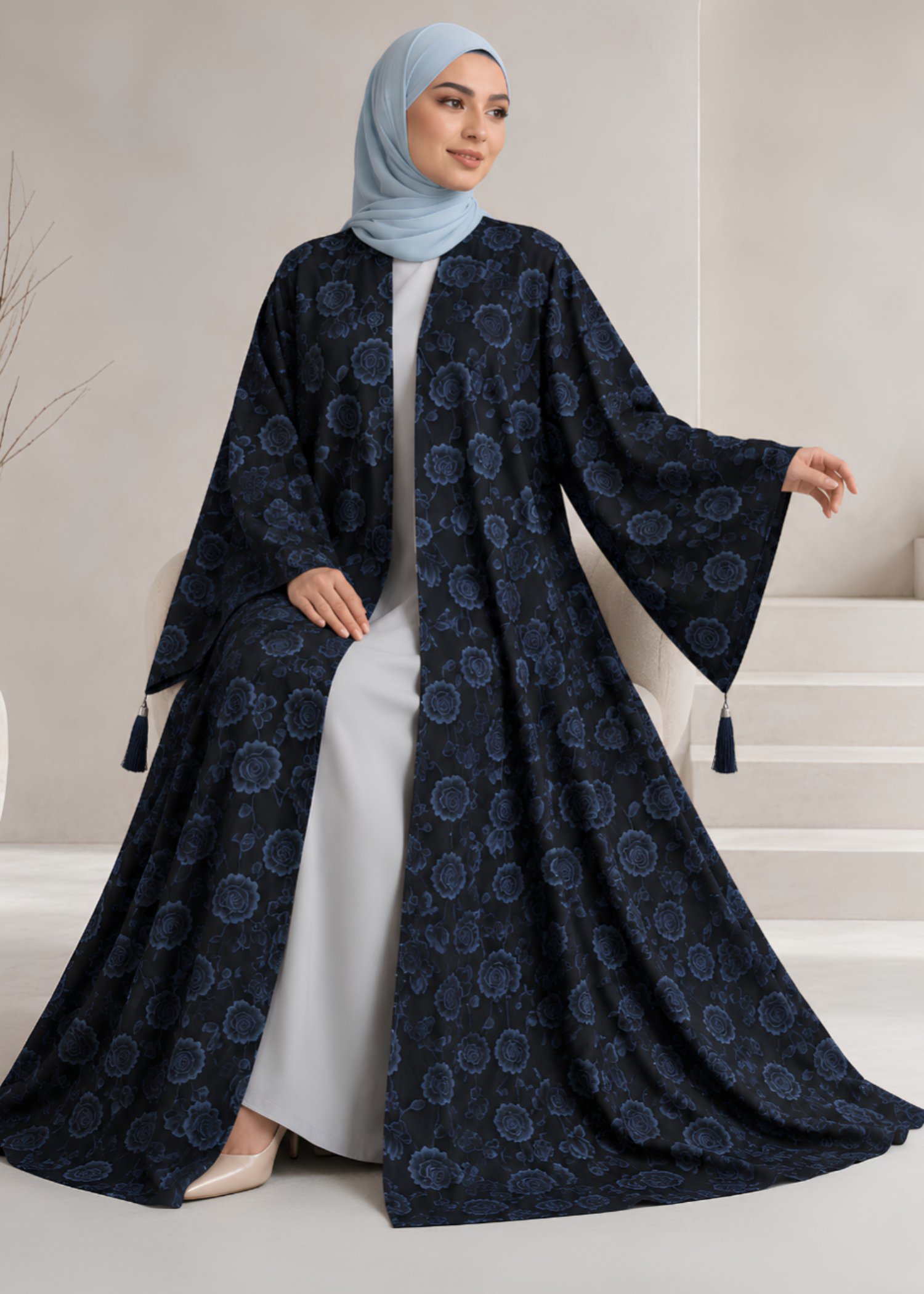 nidha Abaya in Jet black, blue