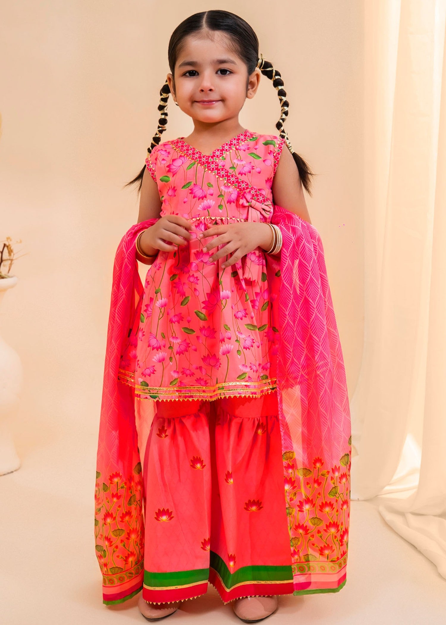 poly lawn Gharara in Cotton candy pink
