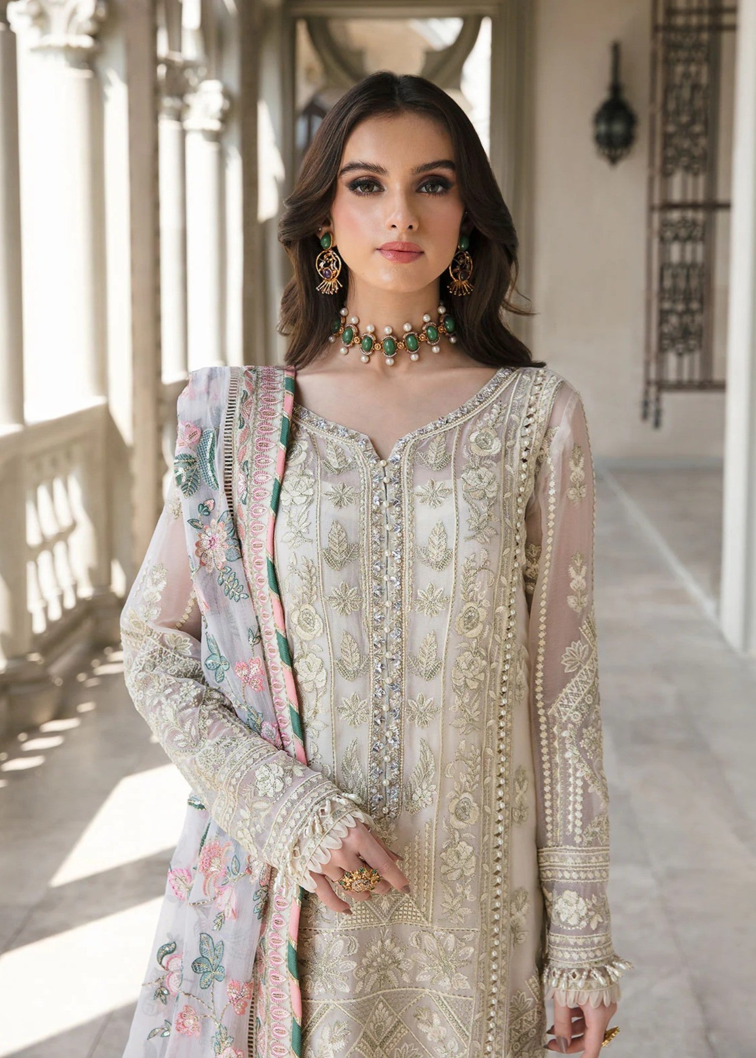 chiffon Kurta Set in Ivory