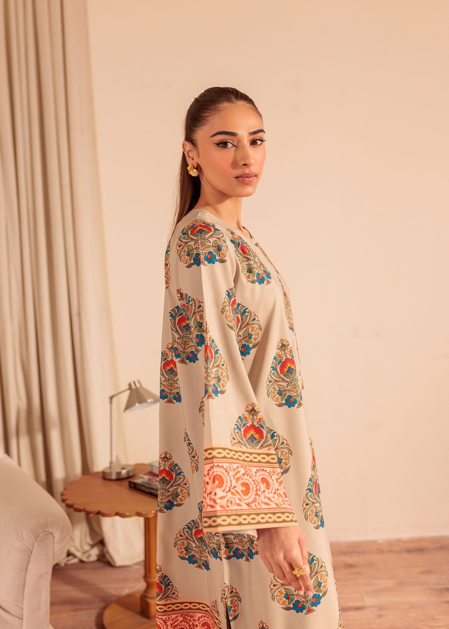 lawn Kurta Set in Tan brown