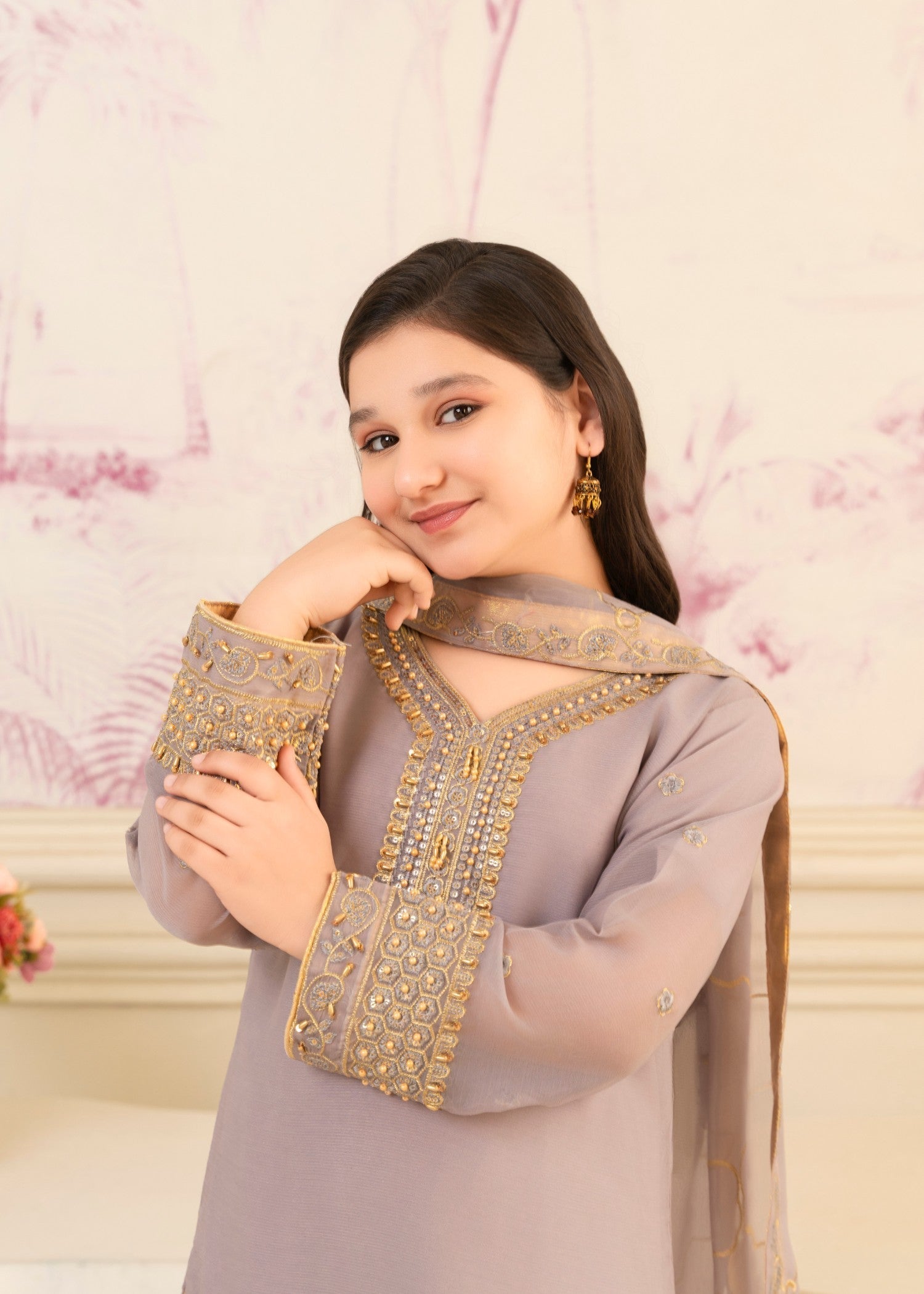 chiffon Kurta Set in Lavender