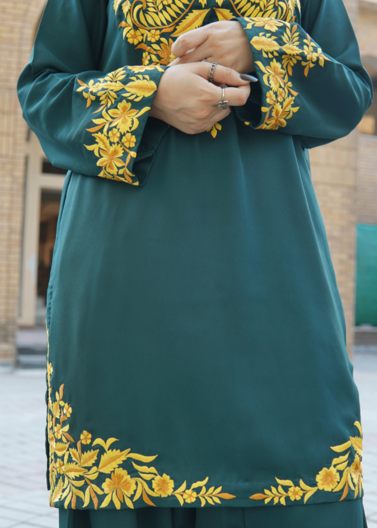 grip Kurta Set in Sea green