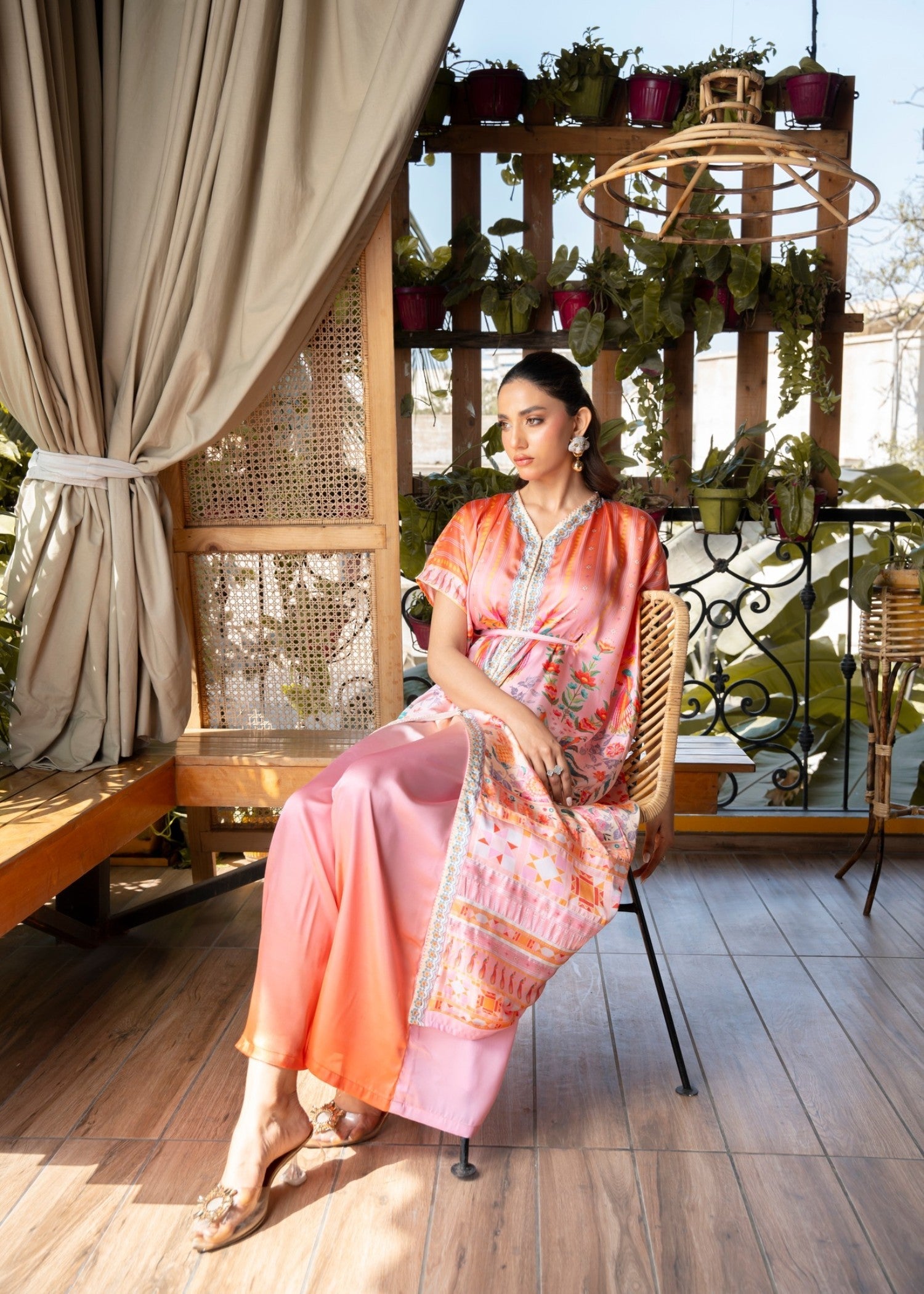crepe georgette Kaftan in Multi