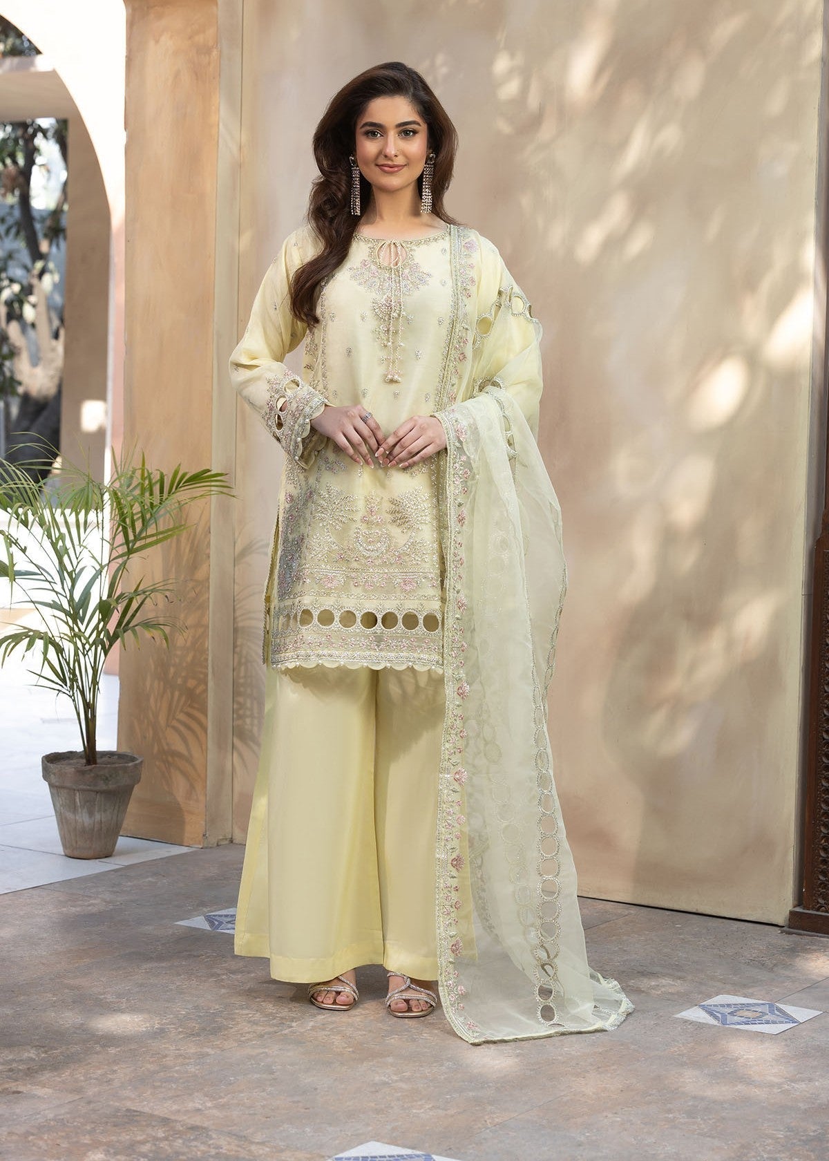 organza Kurta Set in Butter
