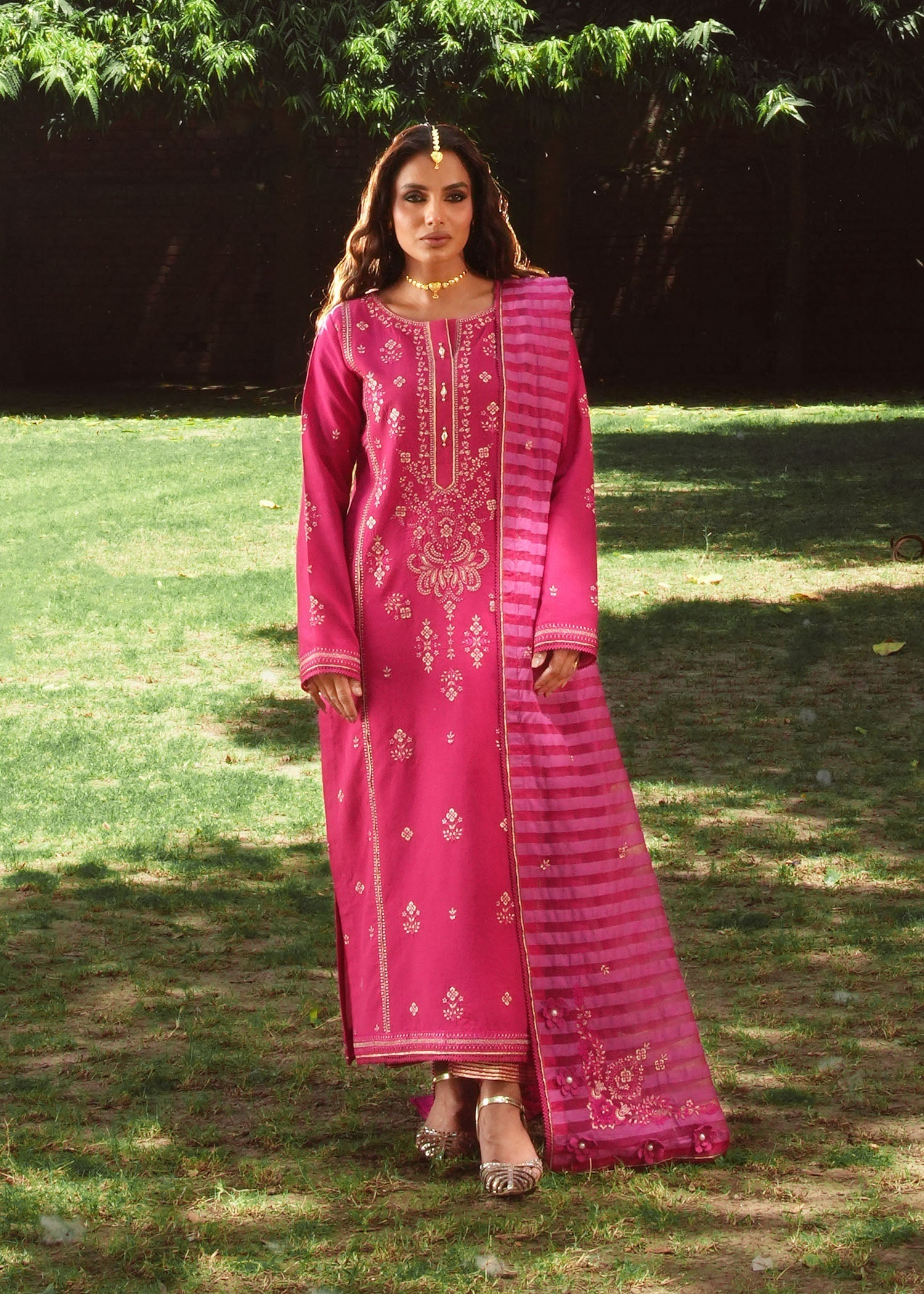 lawn Kurta Set in Fuchsia