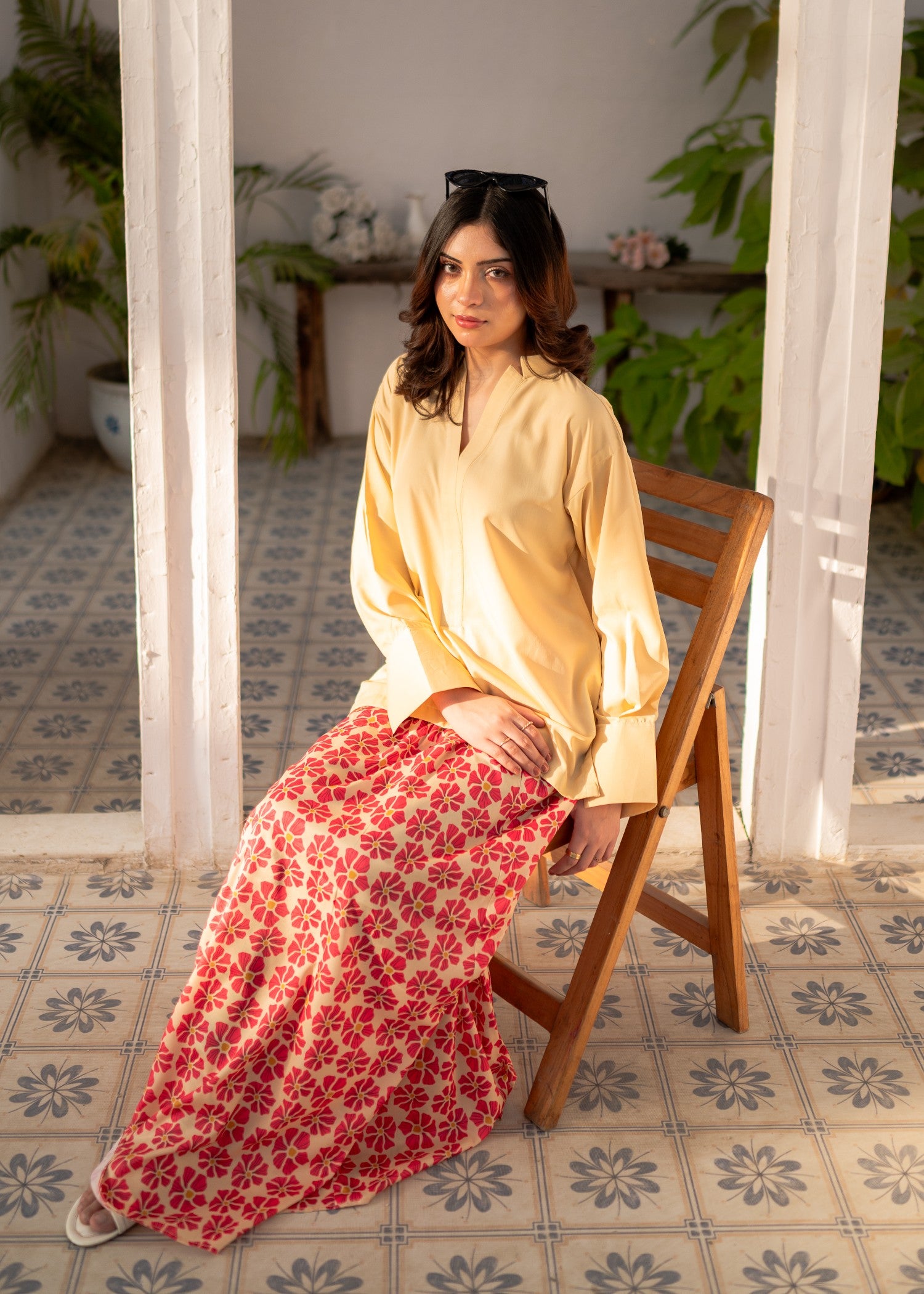 polyester crepe Skirt in Pale yellow