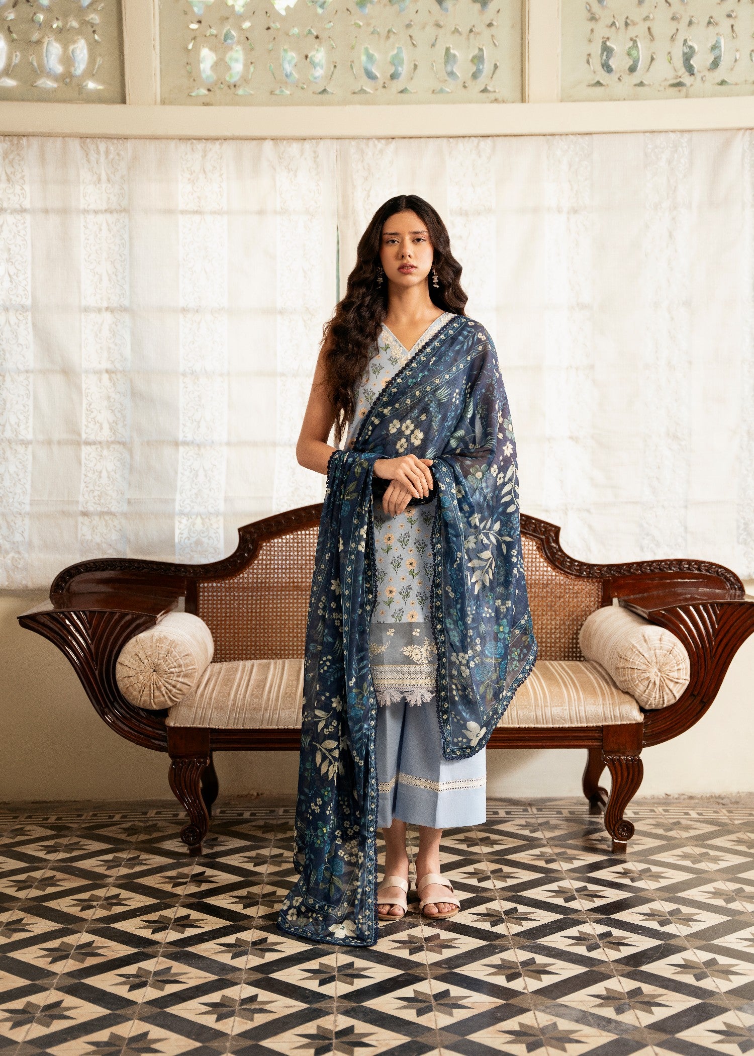 pure cotton Unstitched in Sky blue