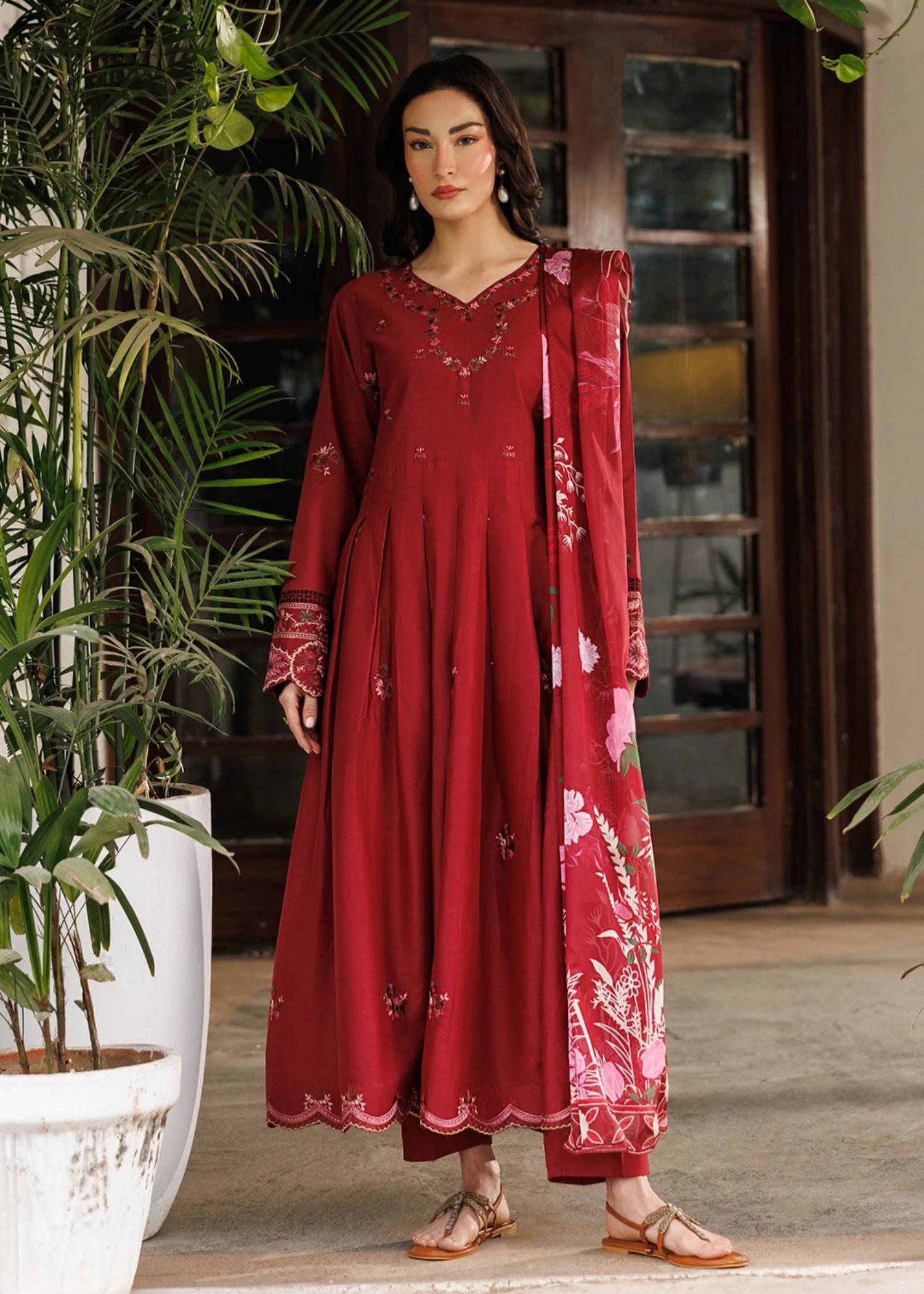 cotton Pishwas in Maroon