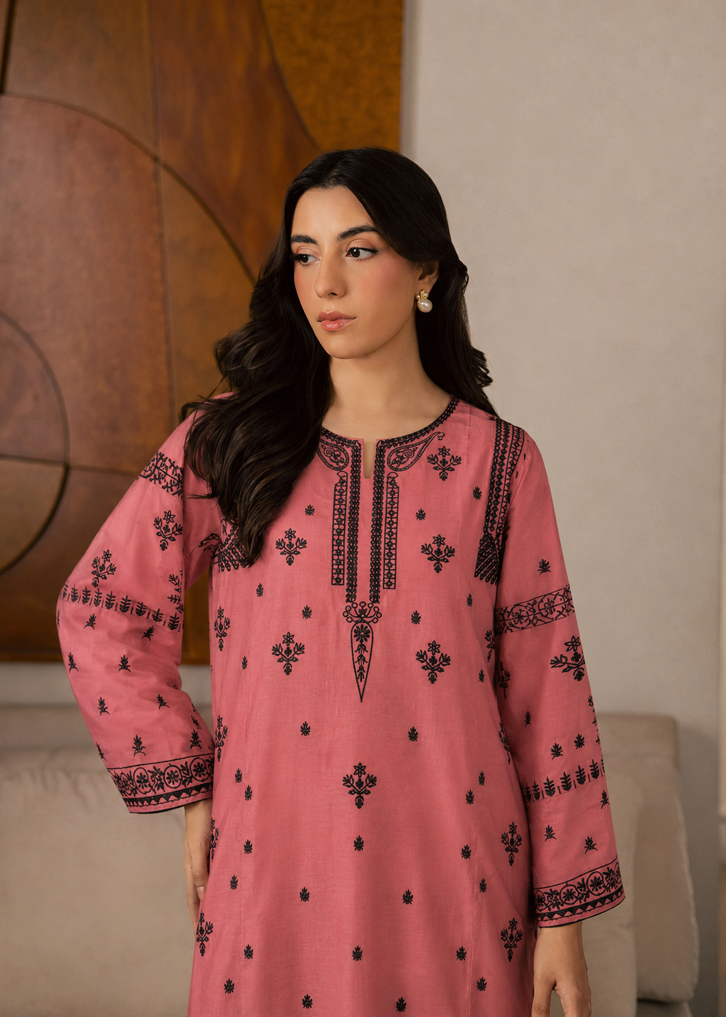 linen Kurta Set in Rose pink