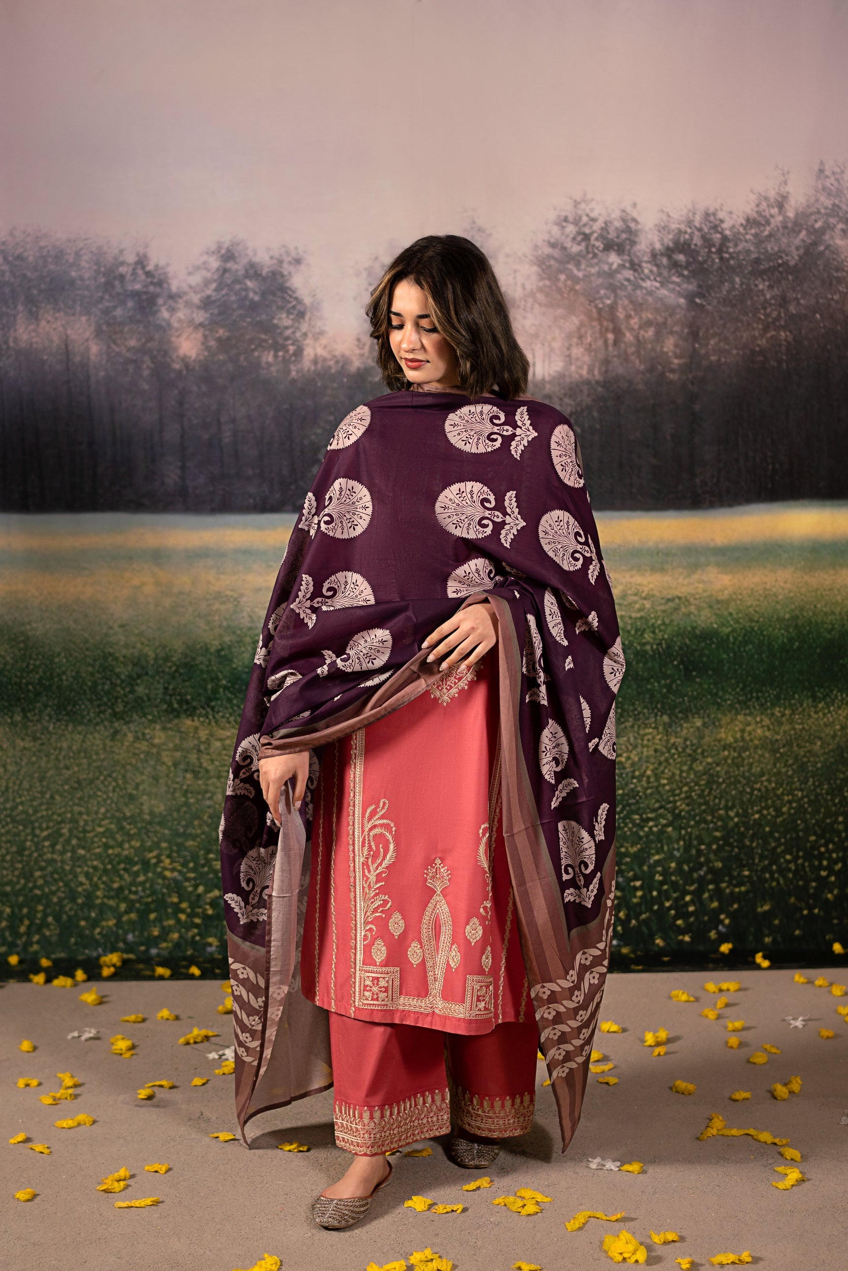 lawn Kurta Set in Salmon