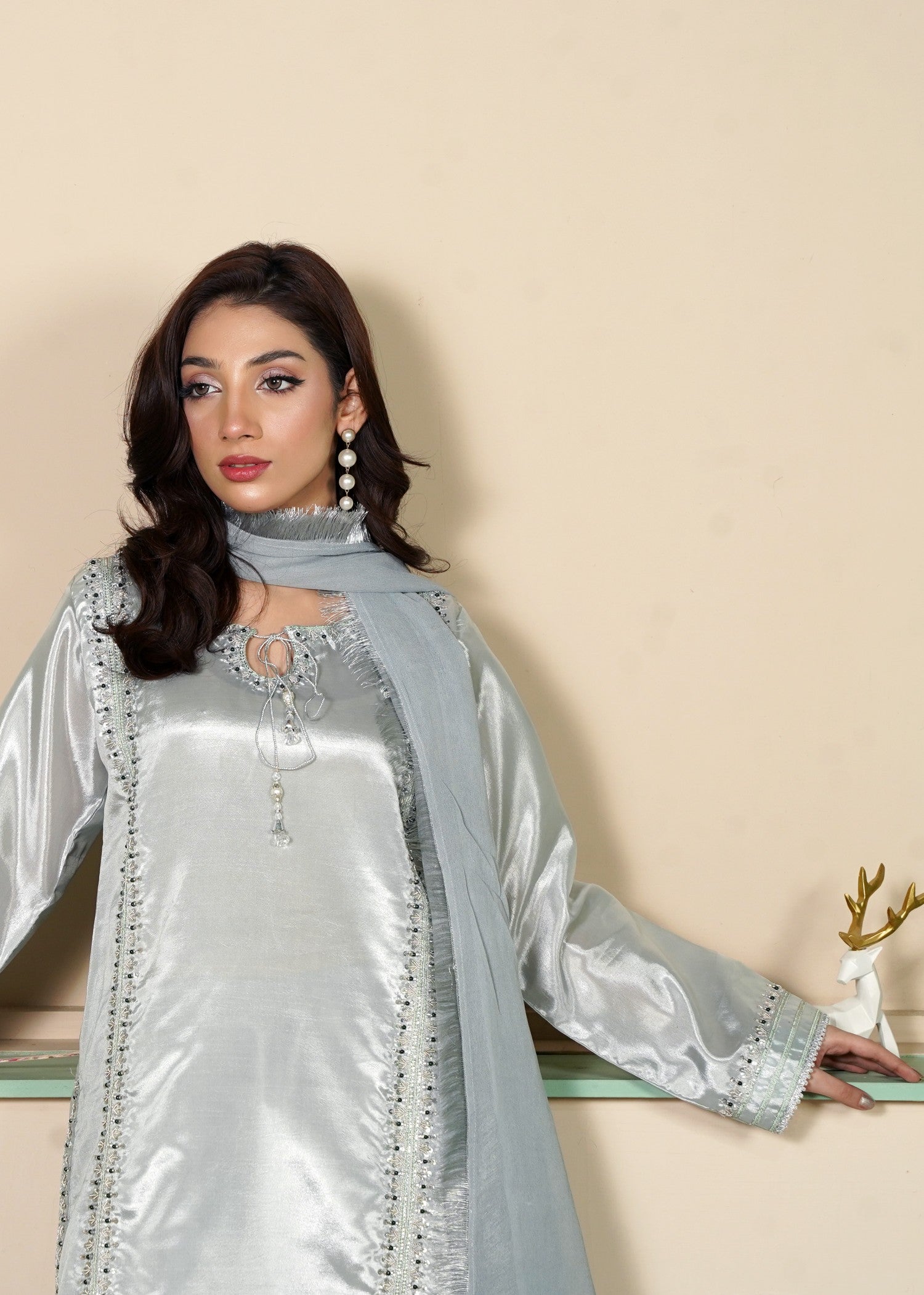kattan silk Kurta Set in Cloud blue