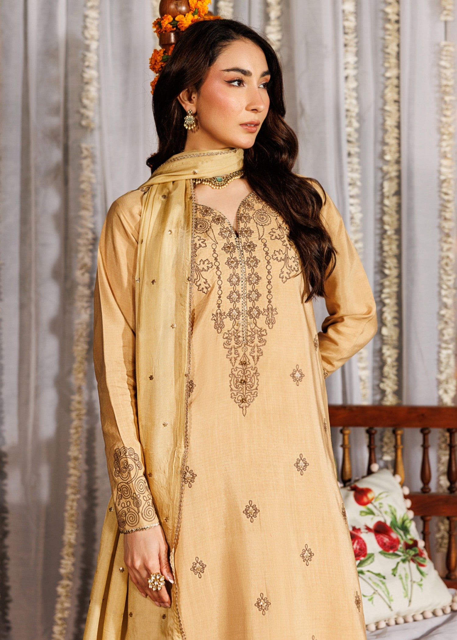 raw silk Kurta Set in Mari gold