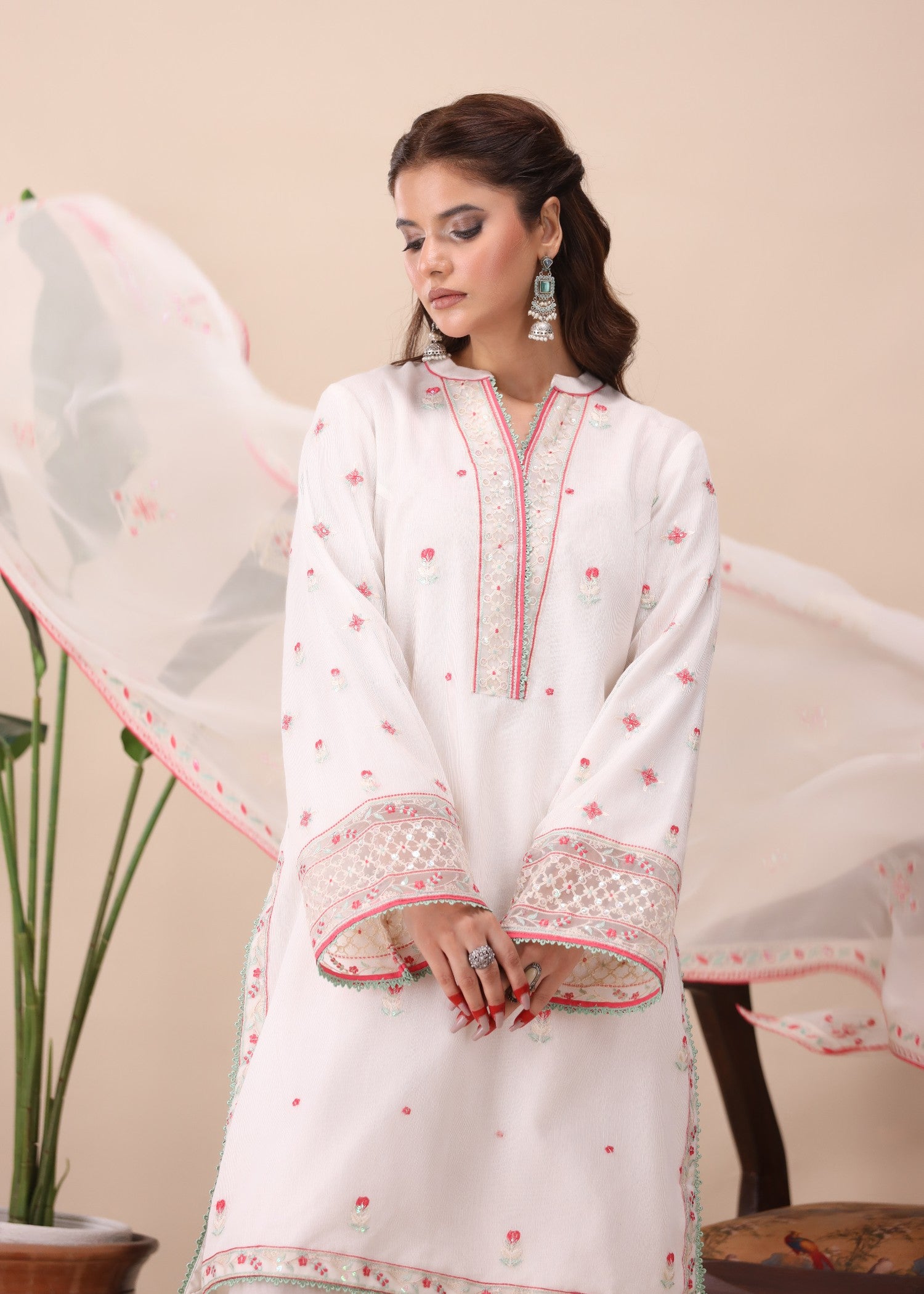 cotton net Kurta Set in White
