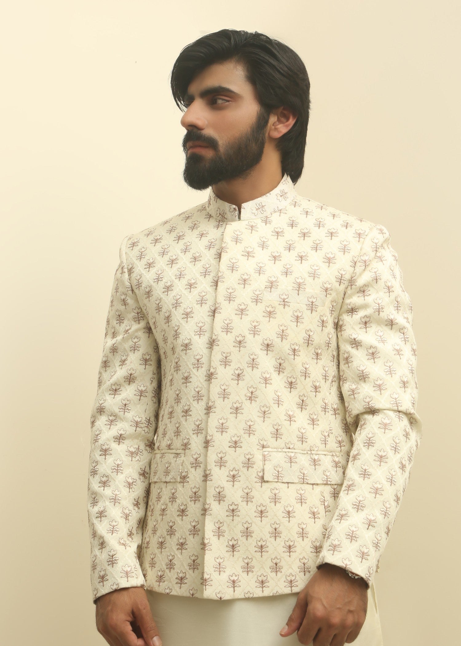raw silk Prince Coat in Off-white