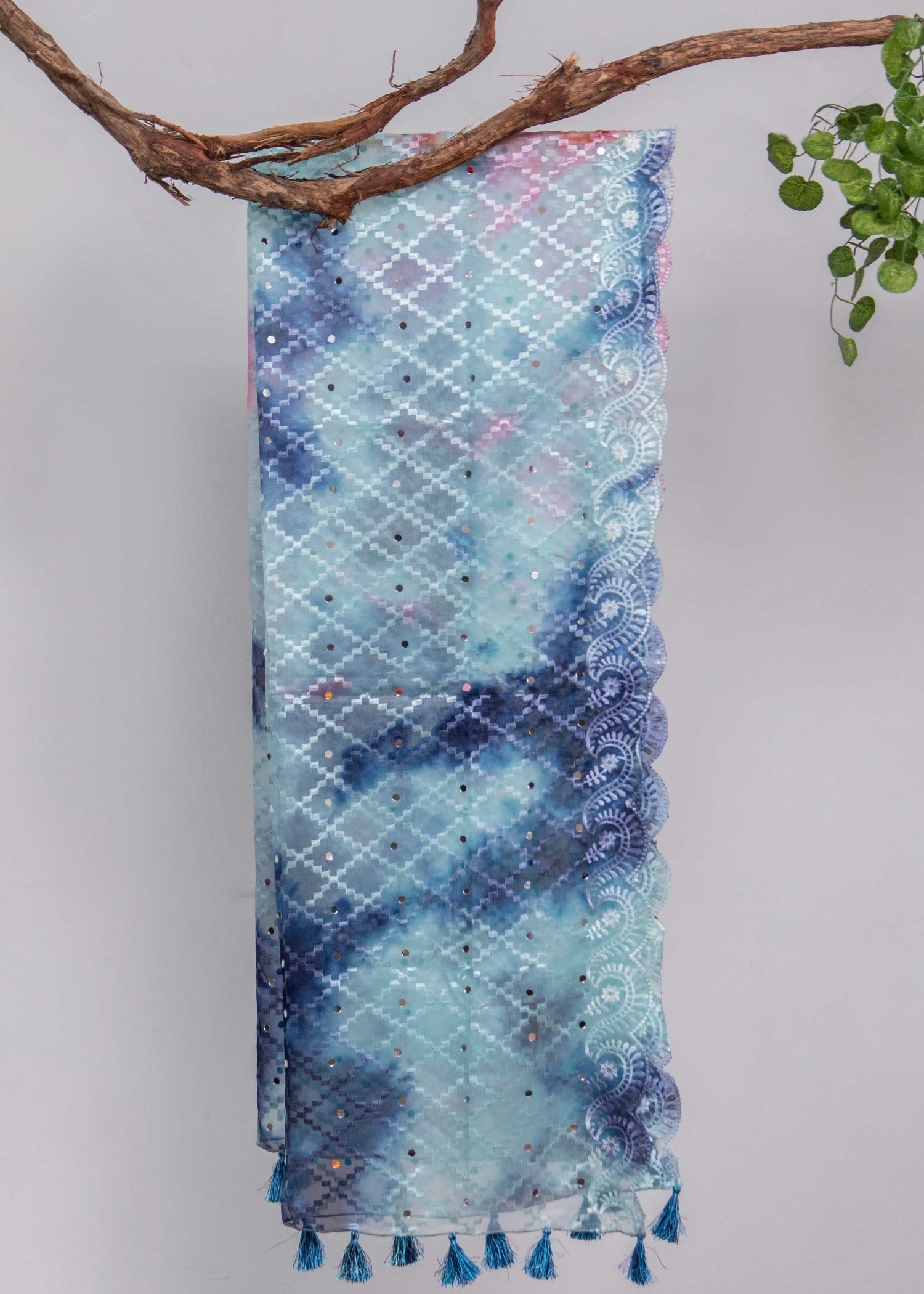 Dupatta in Blue, bubblegum pink, ice blue Color by - Trendy Women Dupatta NXA5476