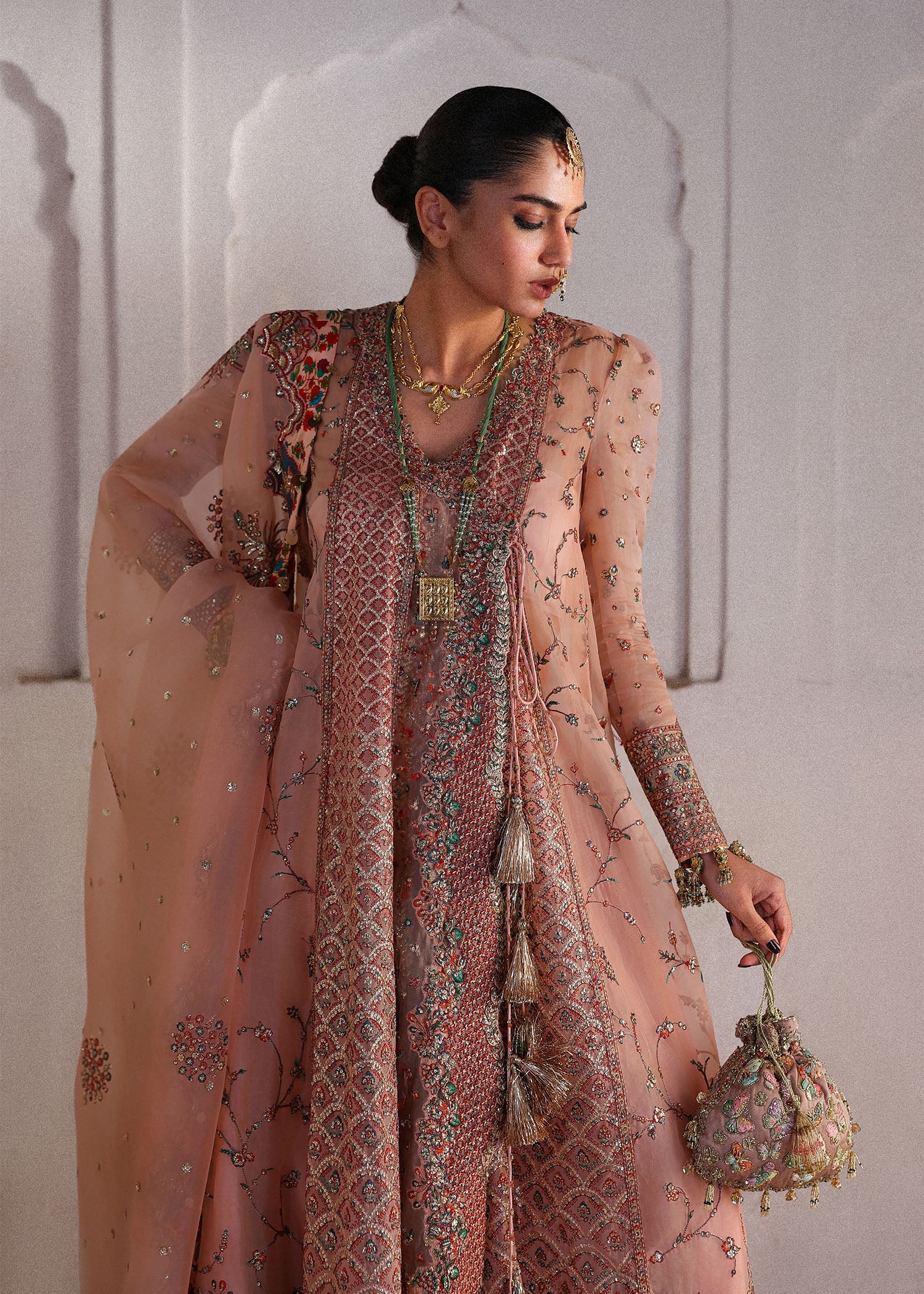 organza Unstitched in Peach pink