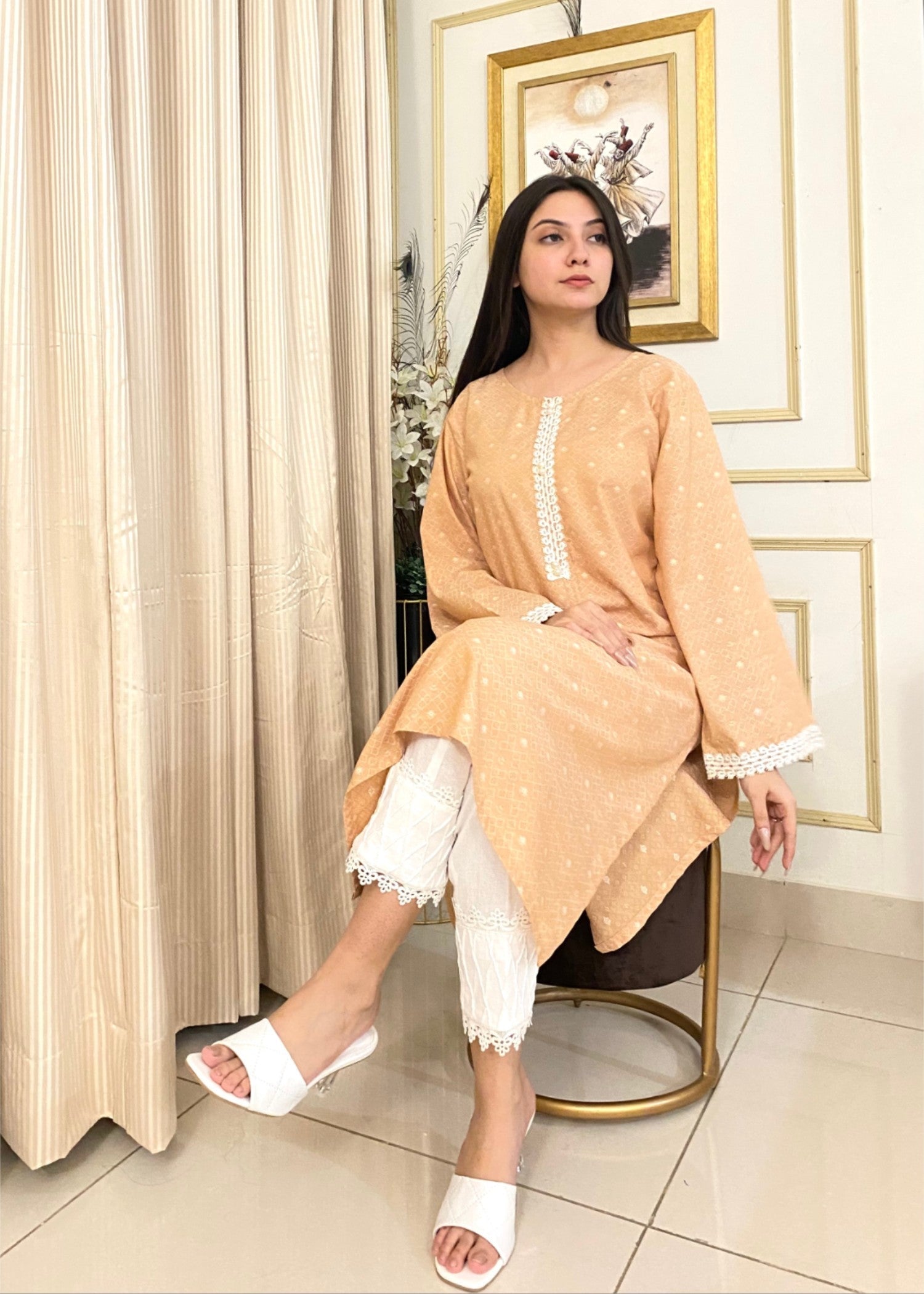 cotton Kurti in Carrot orange