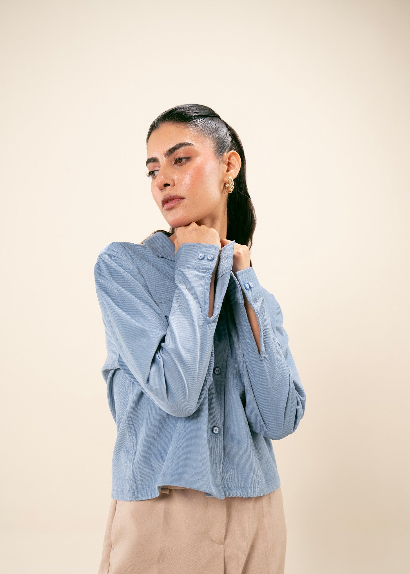 corduroy Top in Sapphire blue