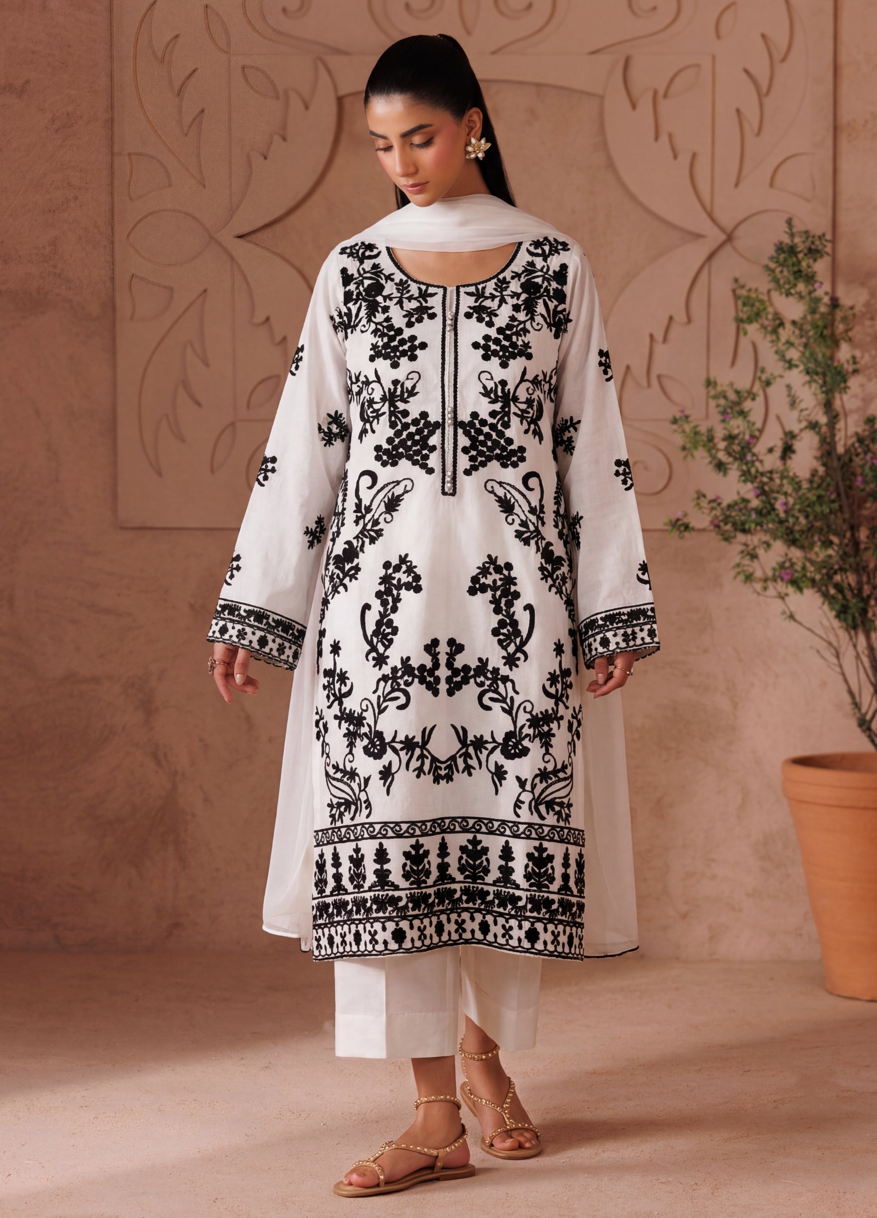 linen Kurta Set in White