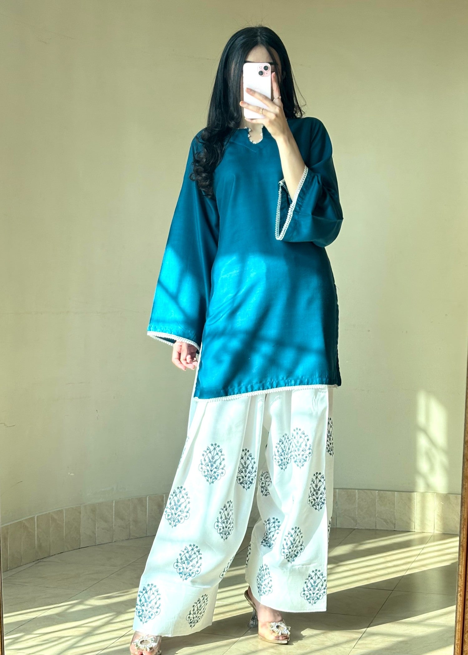 linen Kurta Set in Teal