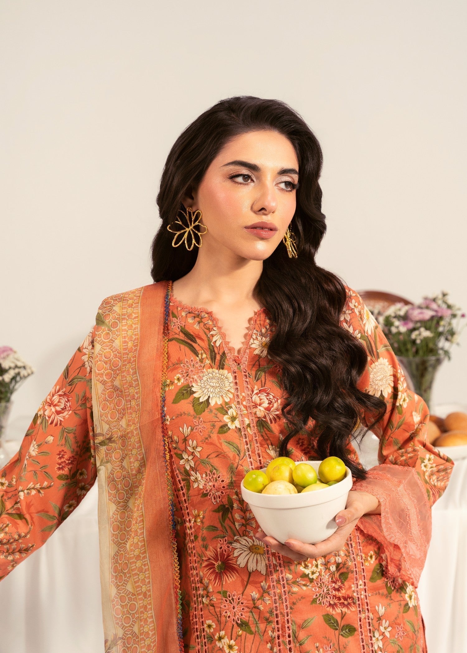 lawn Kurta Set in Copper red