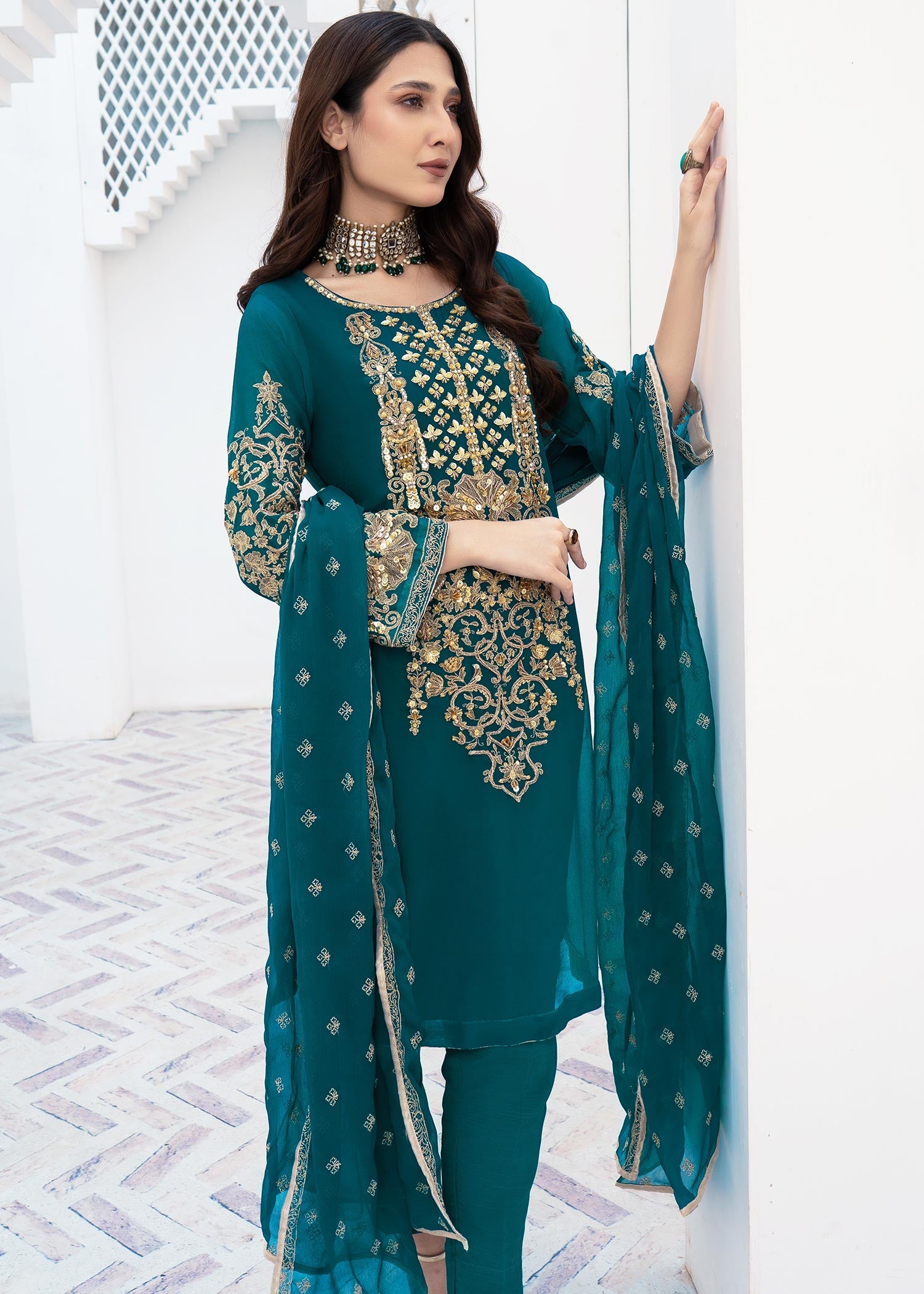 chiffon Unstitched in Teal