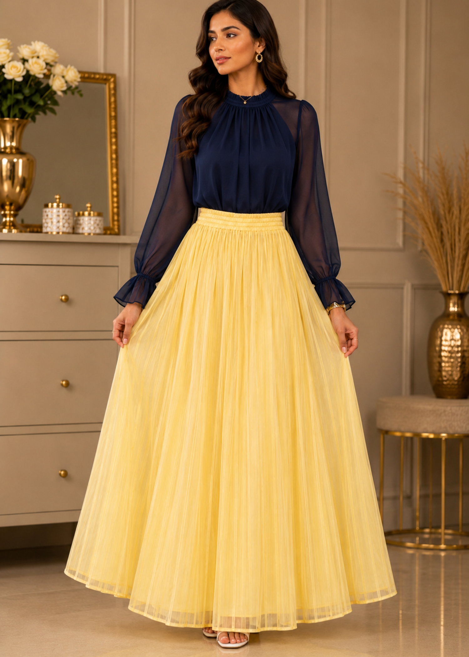 polyester chiffon Skirt in Yellow