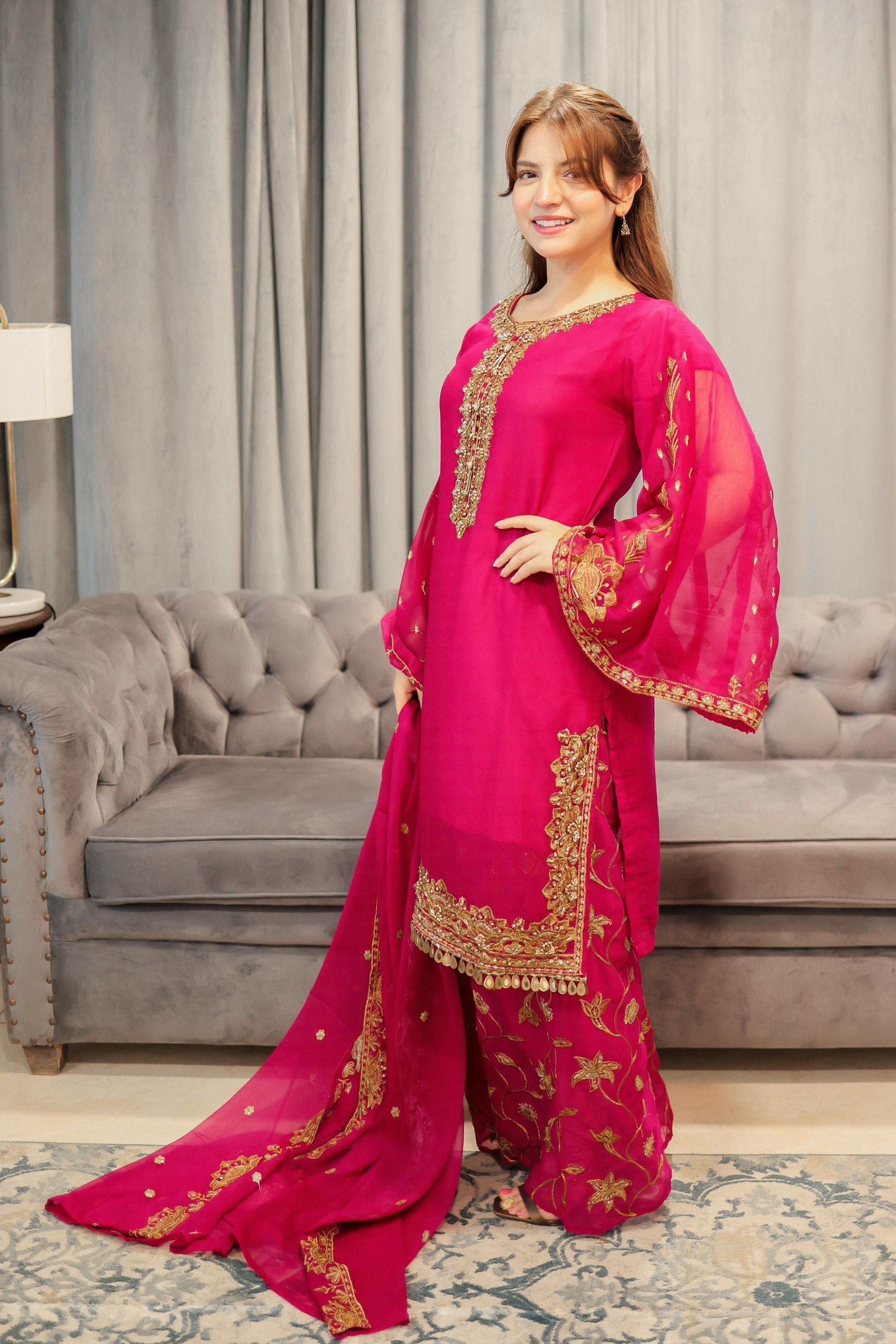 chiffon Kurta Set in Pink