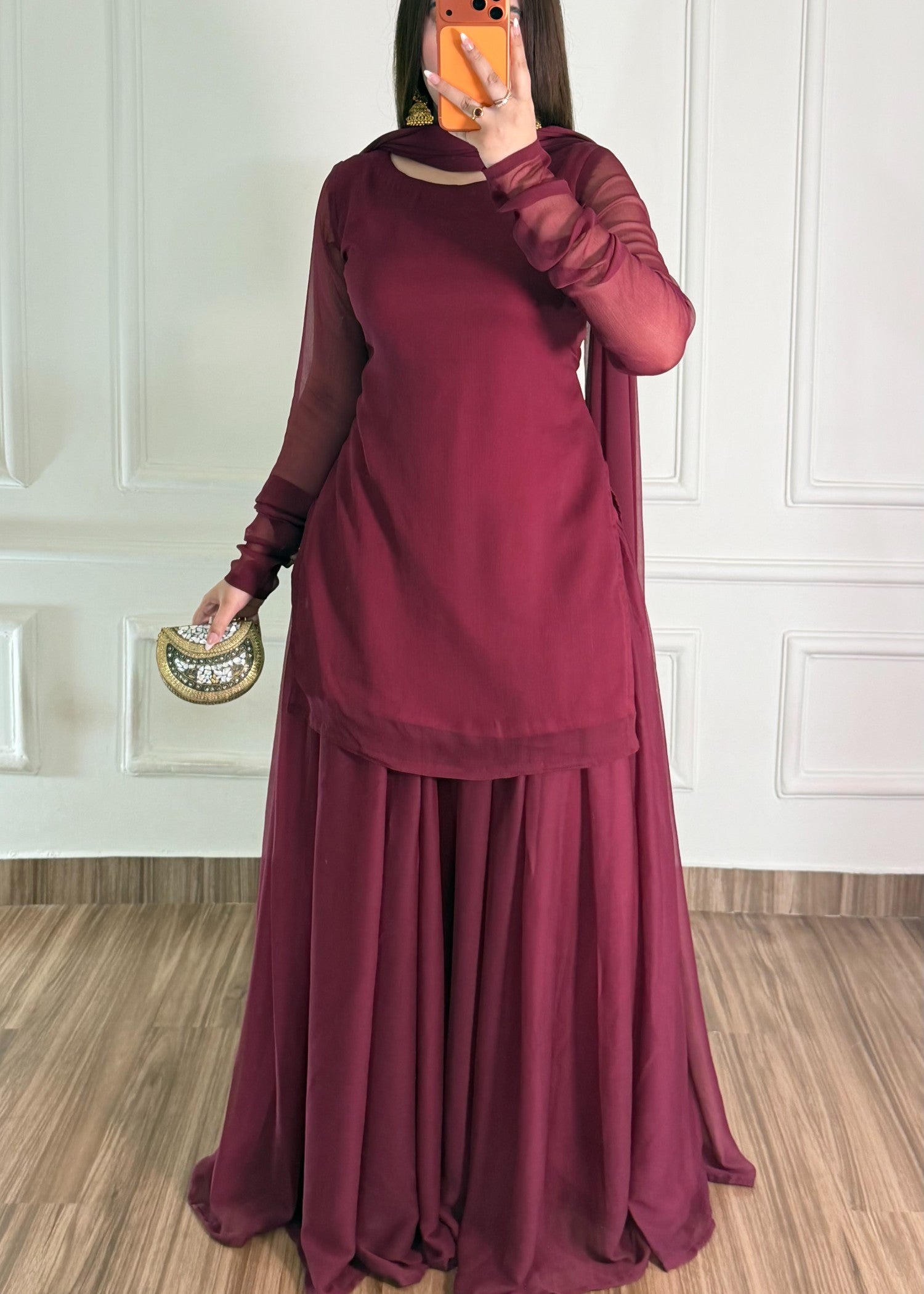 bemberg crinkle chiffon Sharara in Maroon