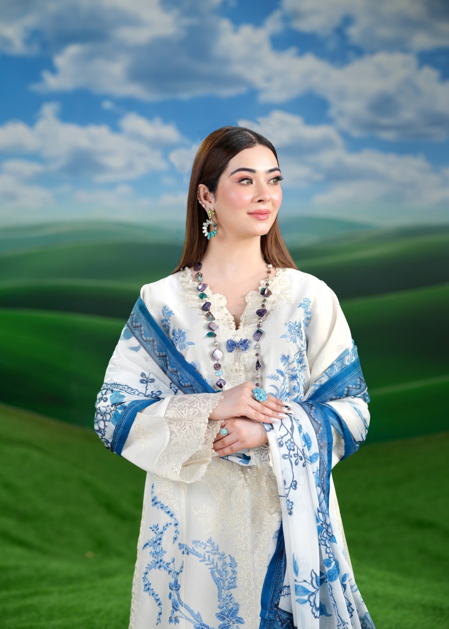 cambric cotton Kurta Set in Cream