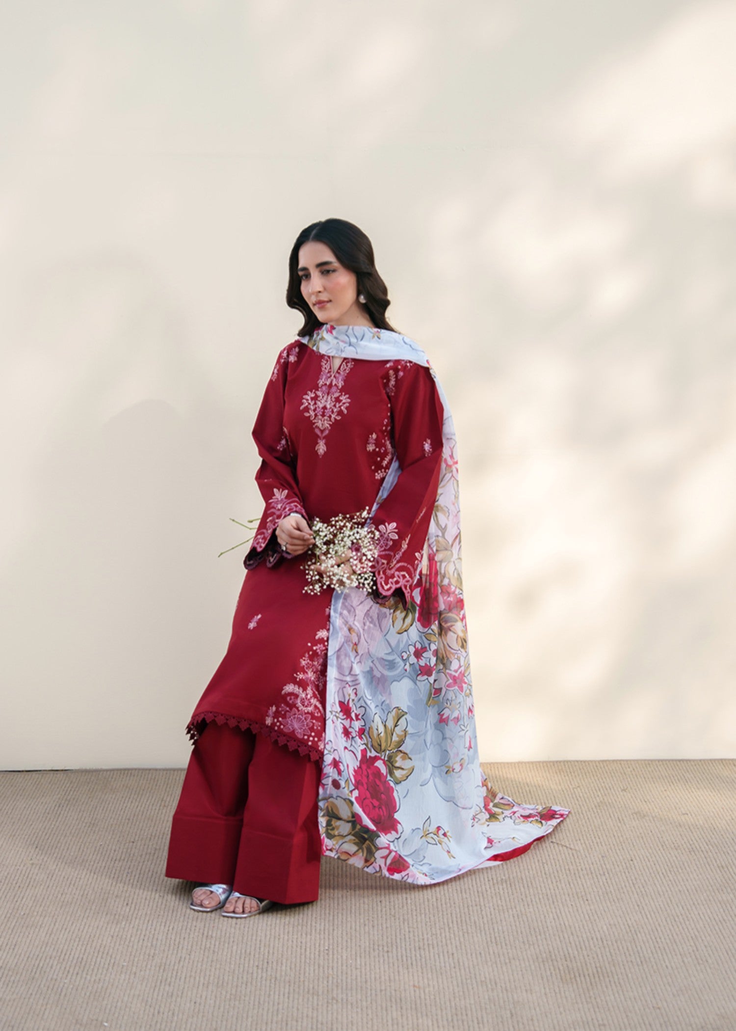 lawn Kurta Set in Scarlet