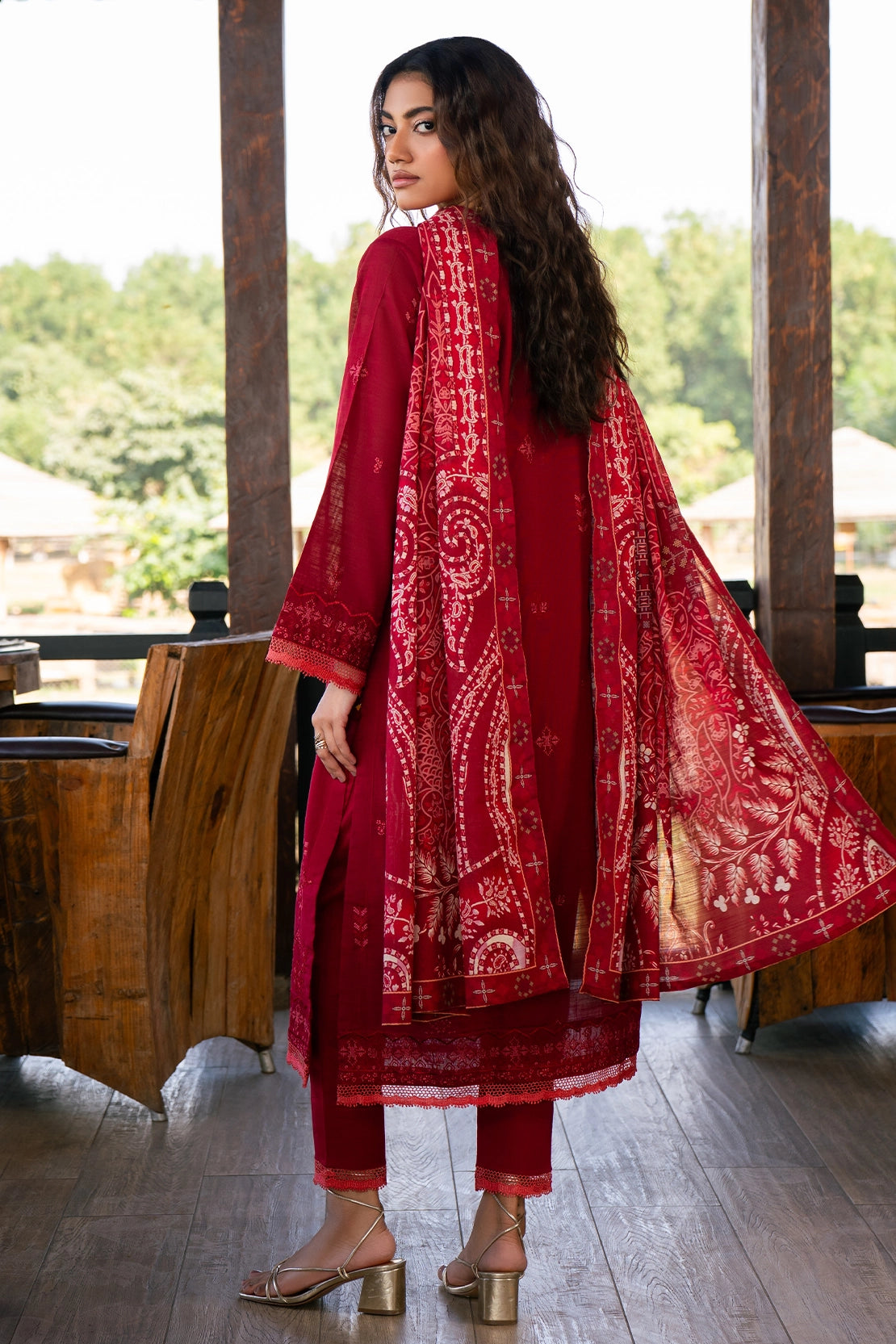 twill khaddar Unstitched in Red
