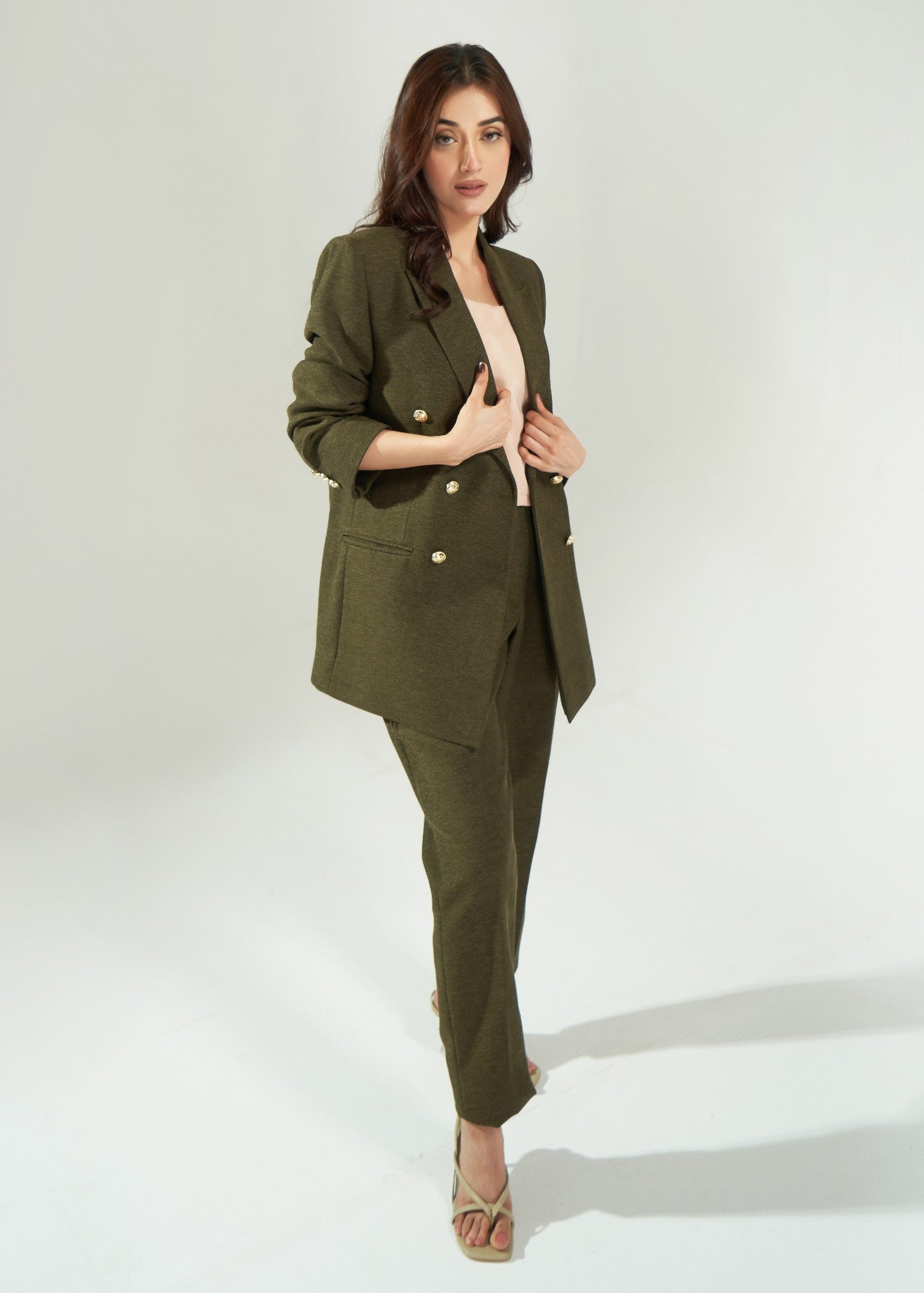tweed wool Suits in Olive green