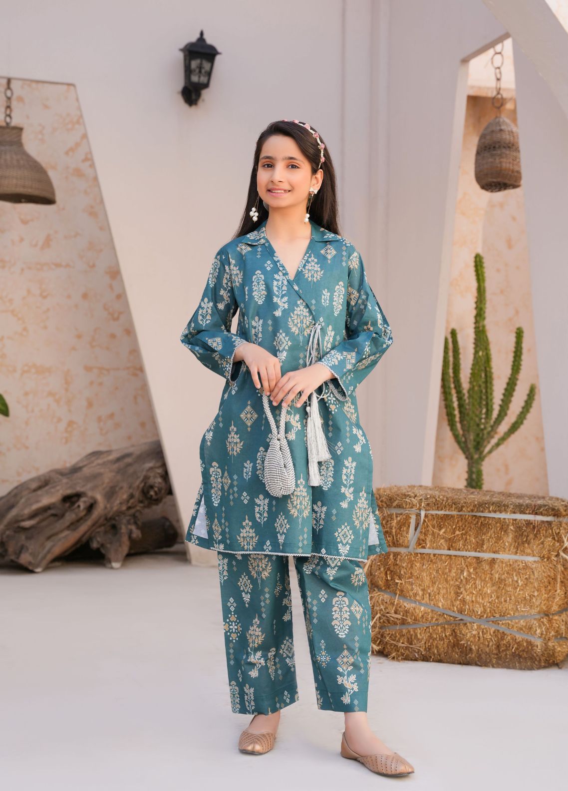 lawn Angrakha in Steel blue
