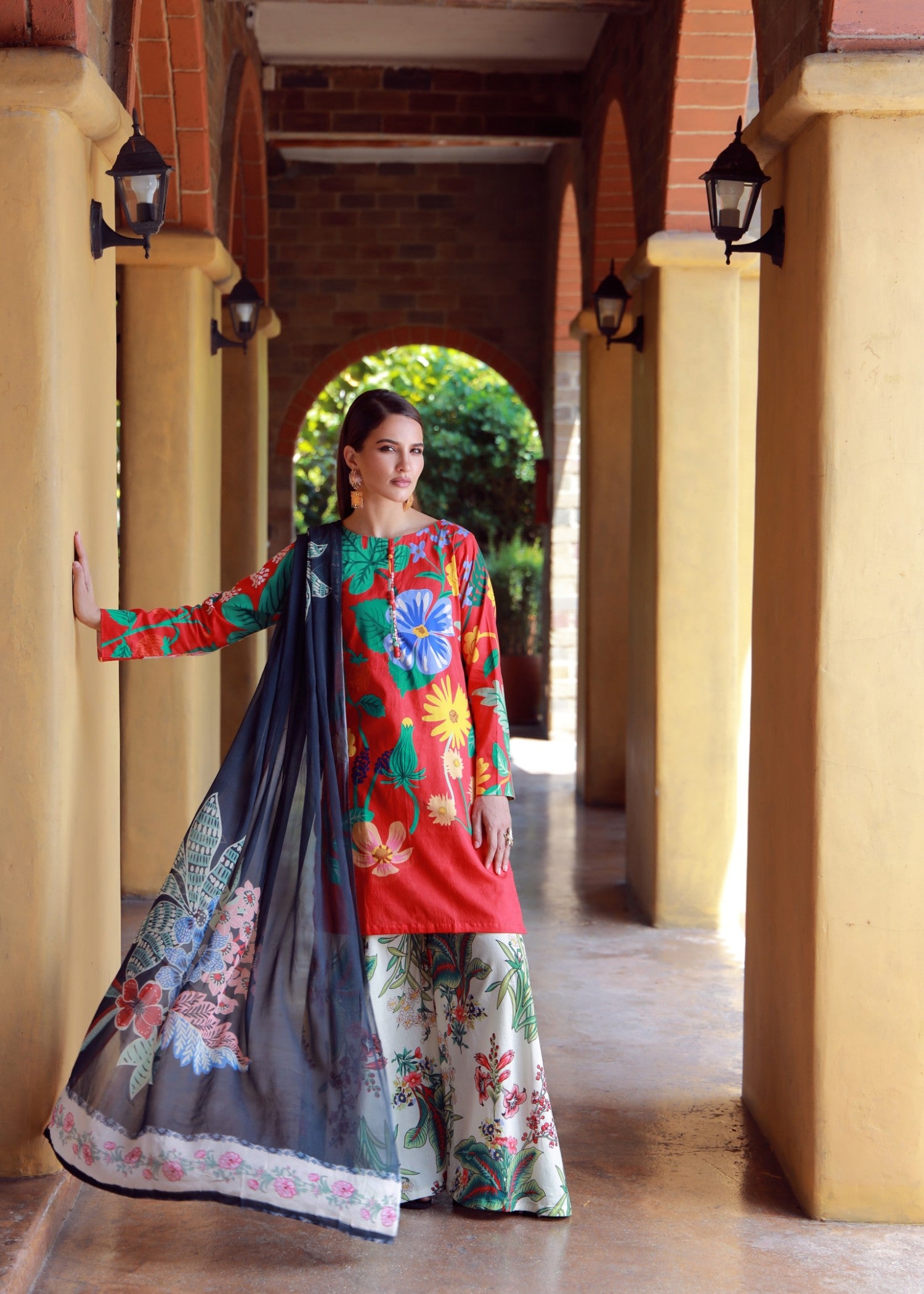 lawn Sharara in Red