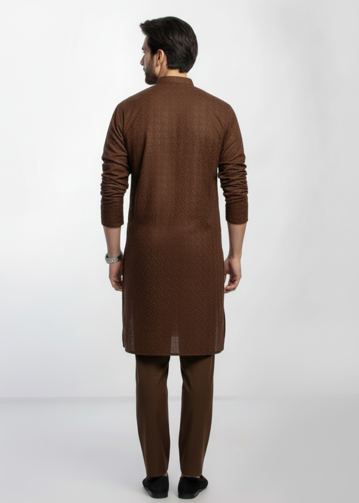 chikankari cotton Kurta Set in Chocolate brown by Decuir