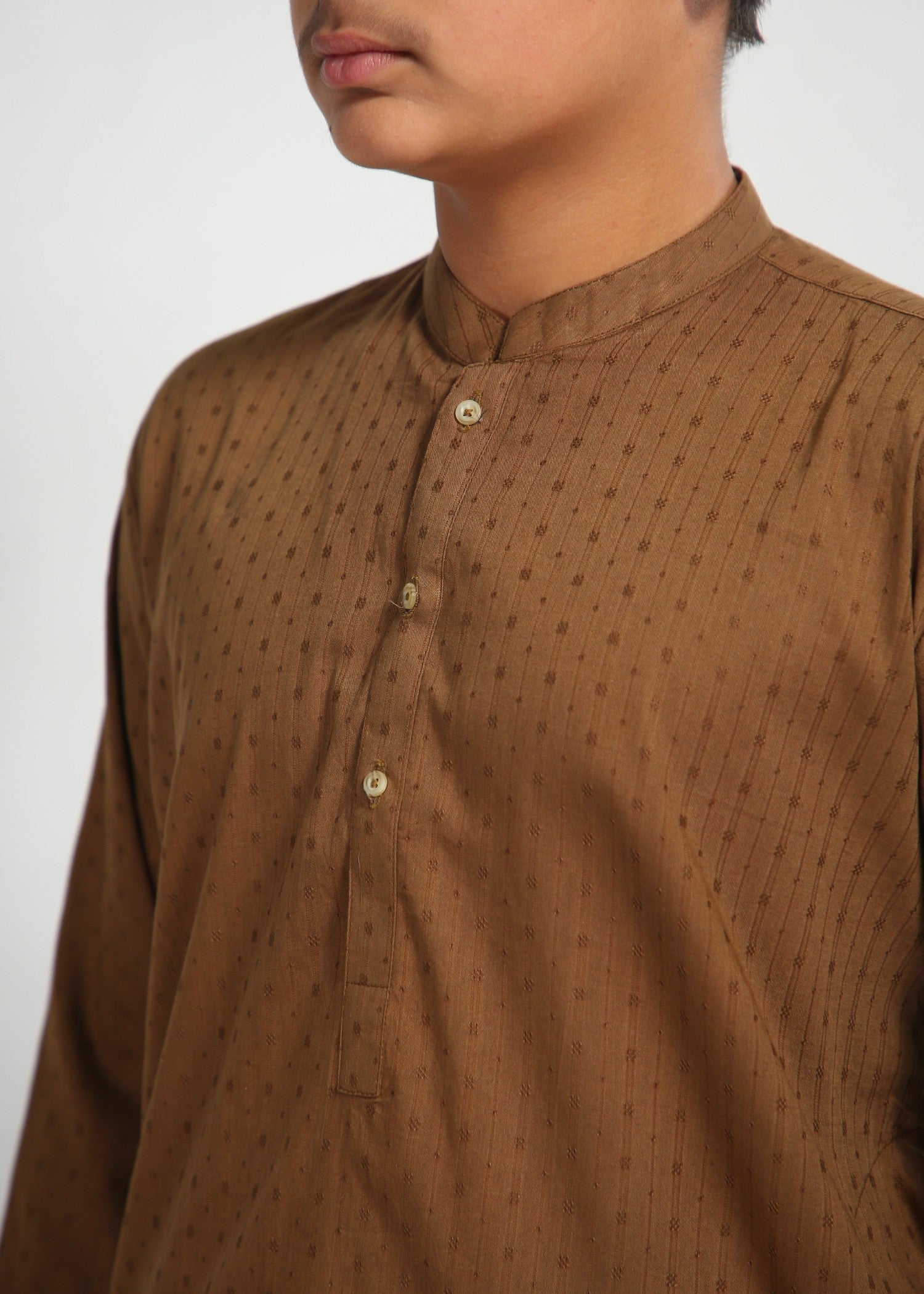 self jacquard Kurta in Brown
