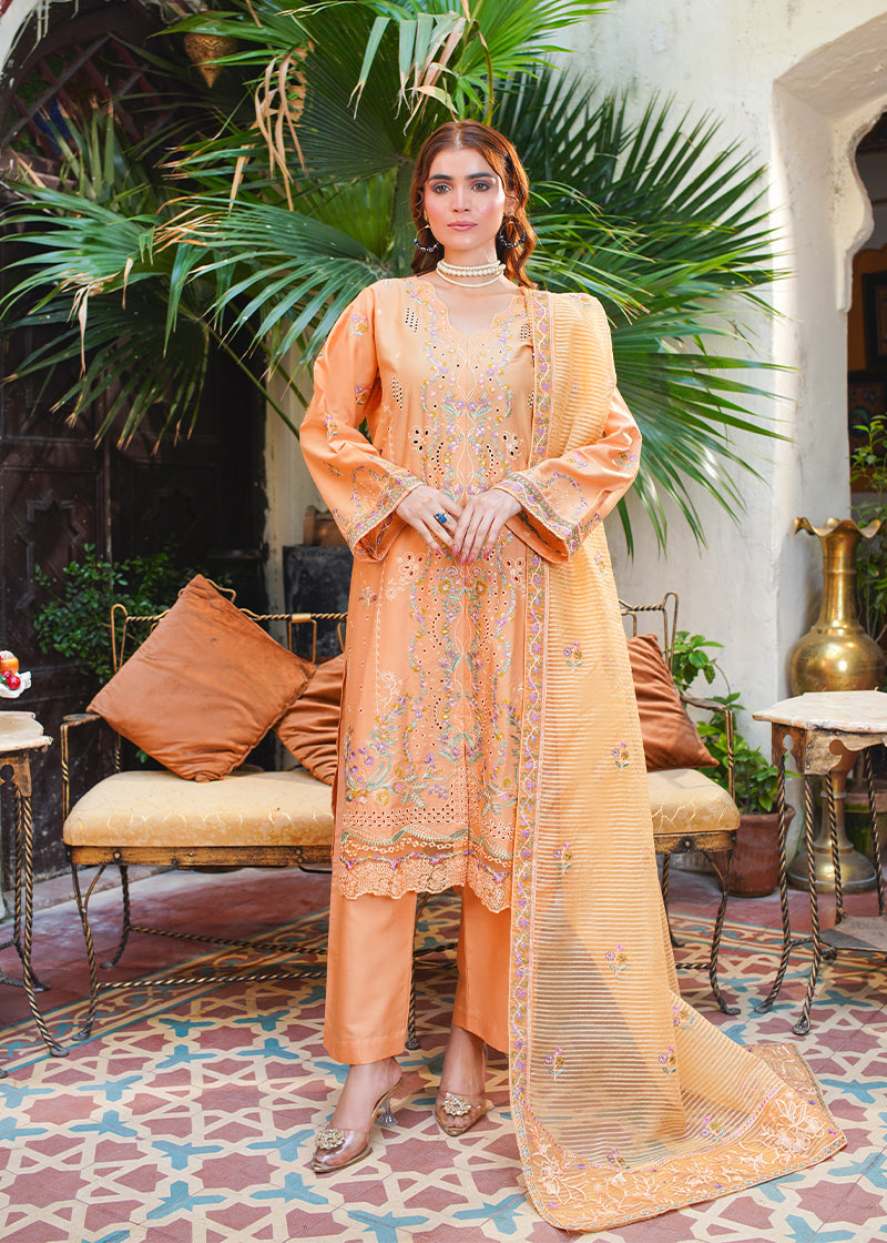 lawn Kurta Set in Marmalade orange