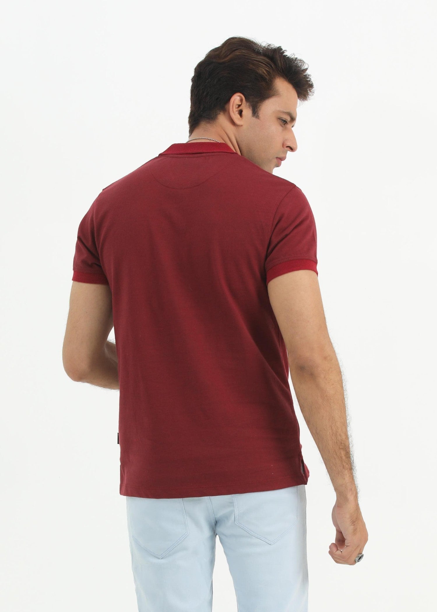 single jersey knit Polo Shirt in Blood red