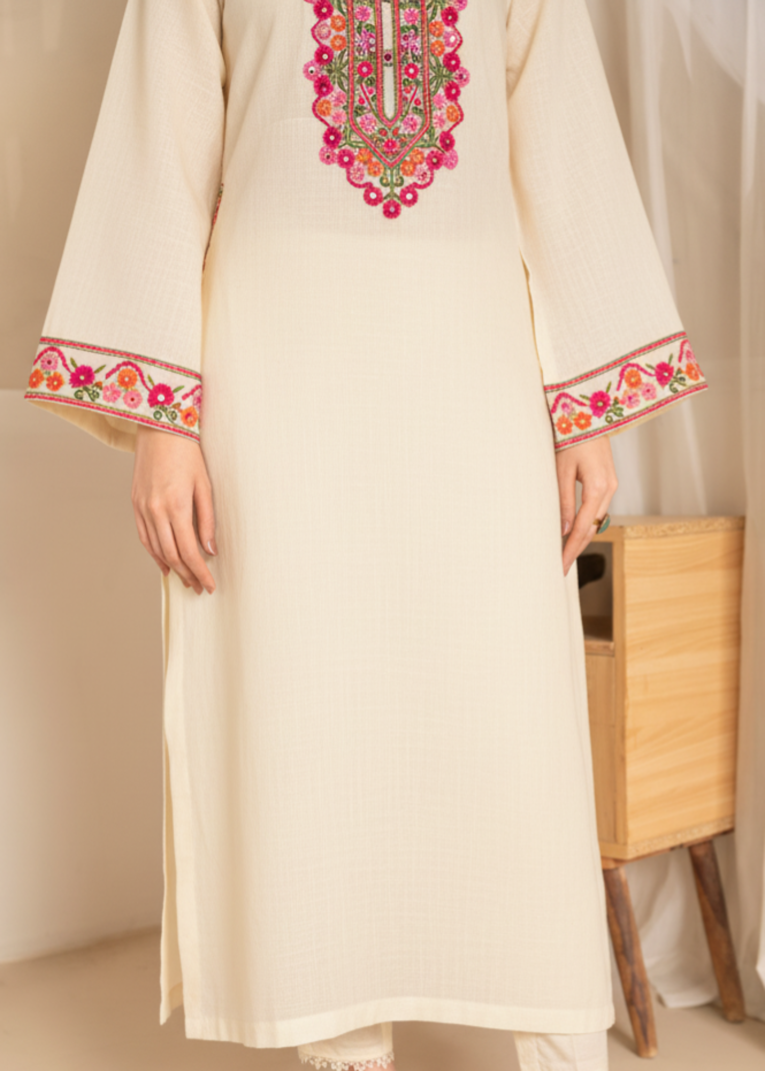 khaddar Kurti in White