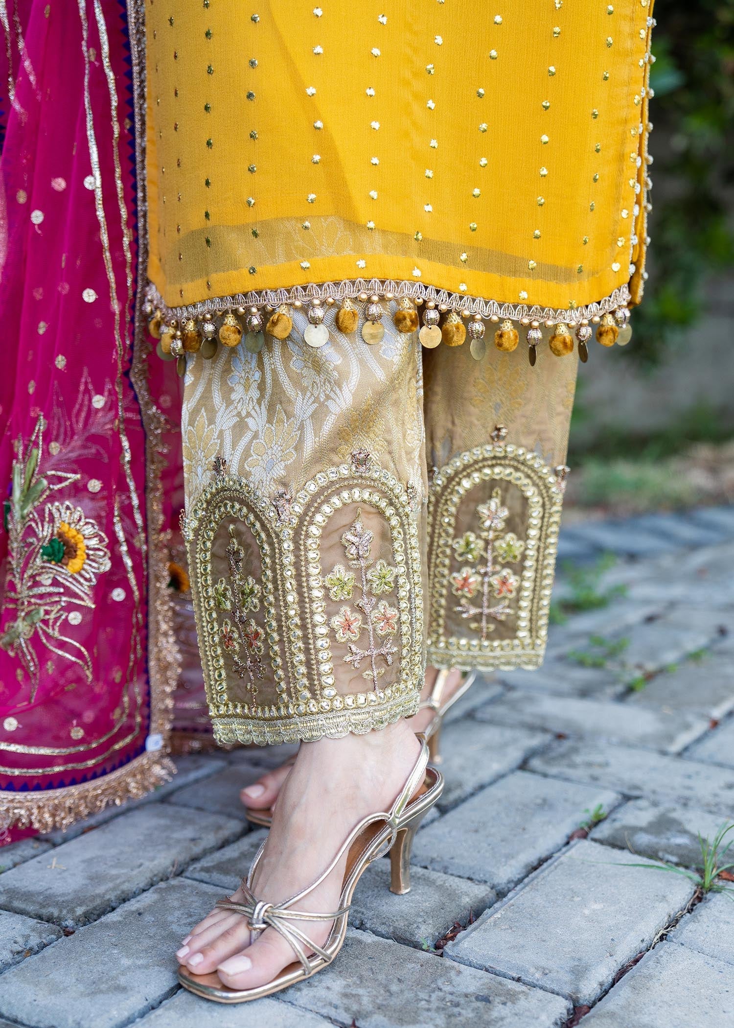 crinkle chiffon Kurta Set in Mustard