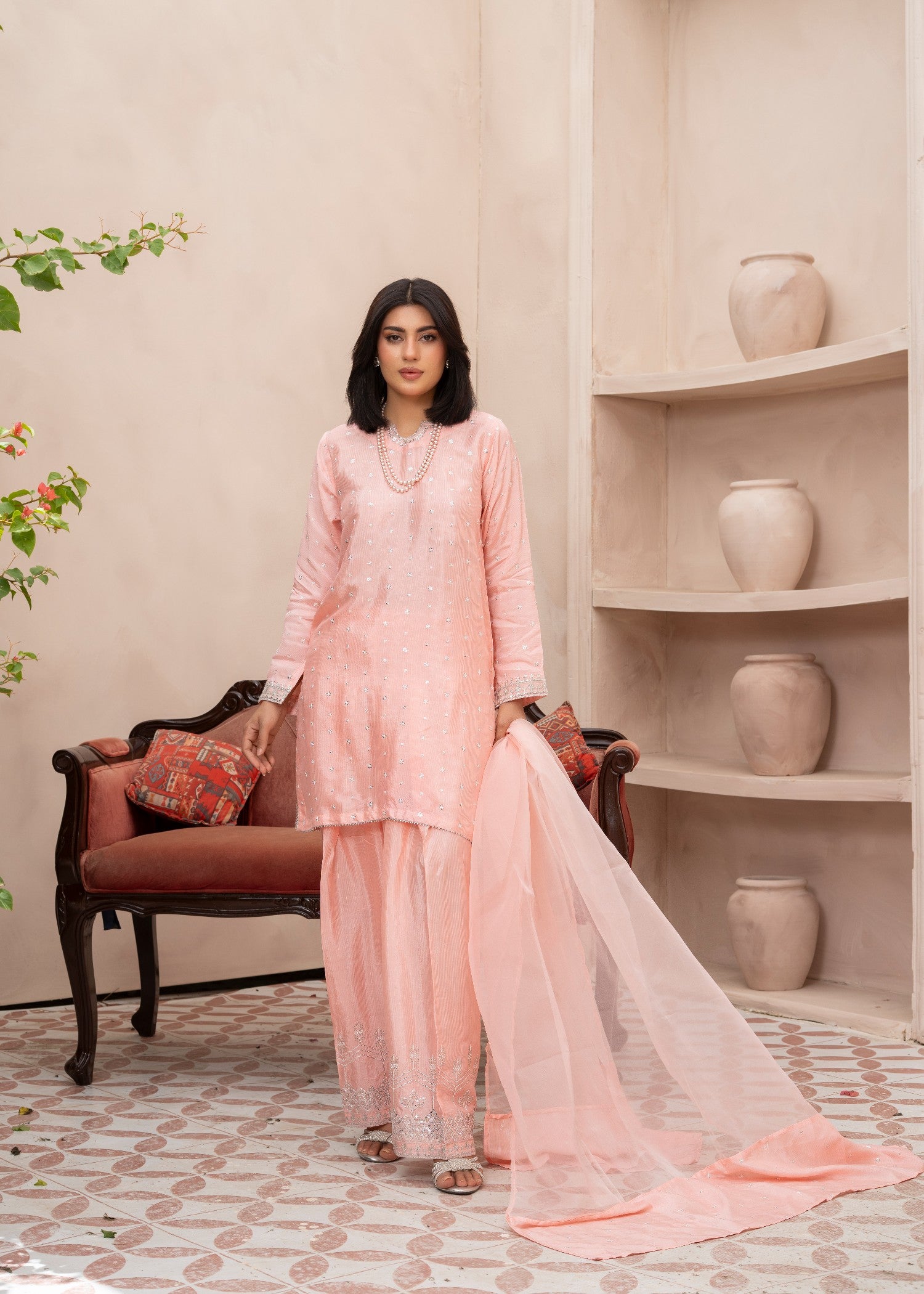 chiffon Kurta Set in Pink