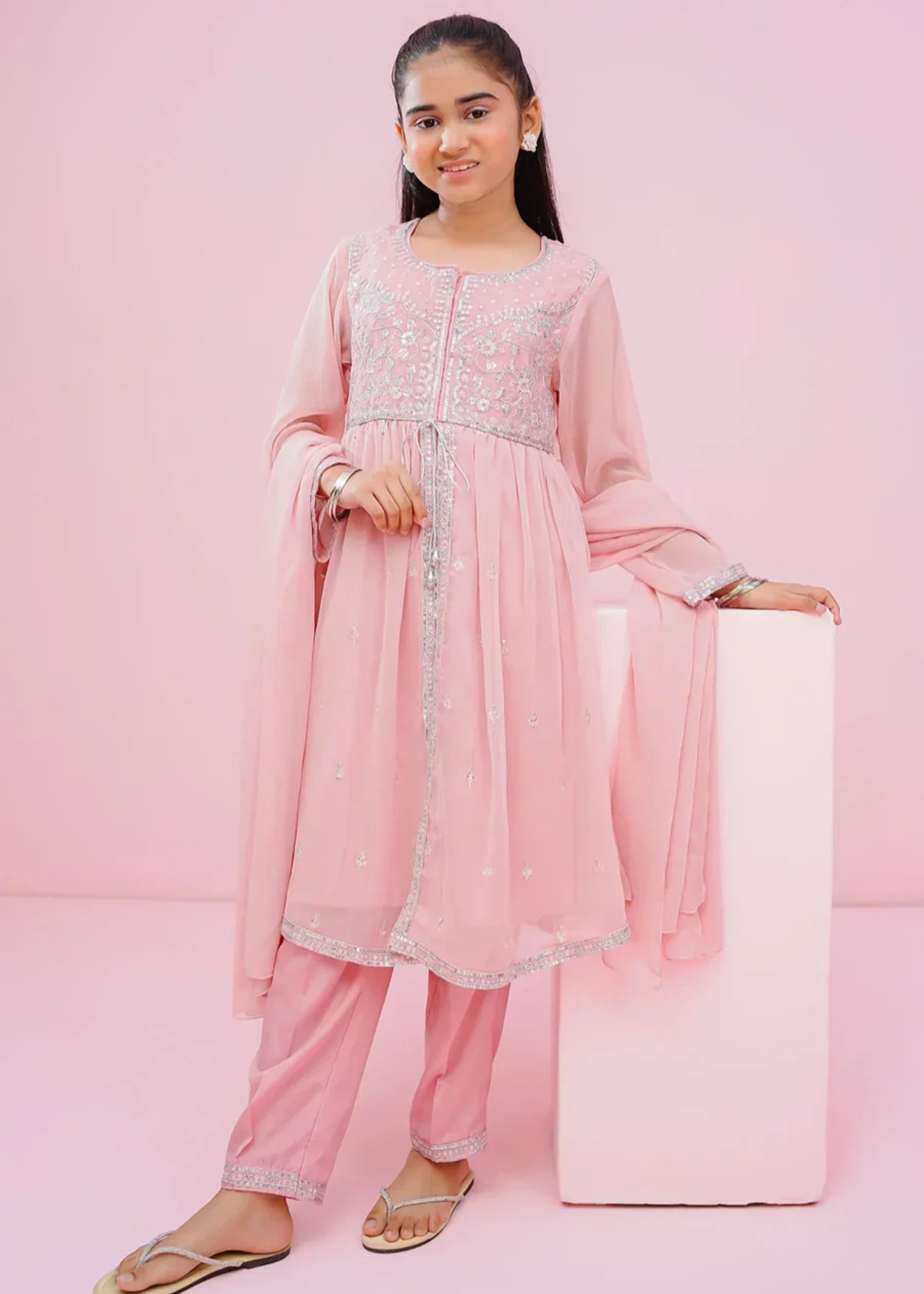 chiffon Short Frock in Pink