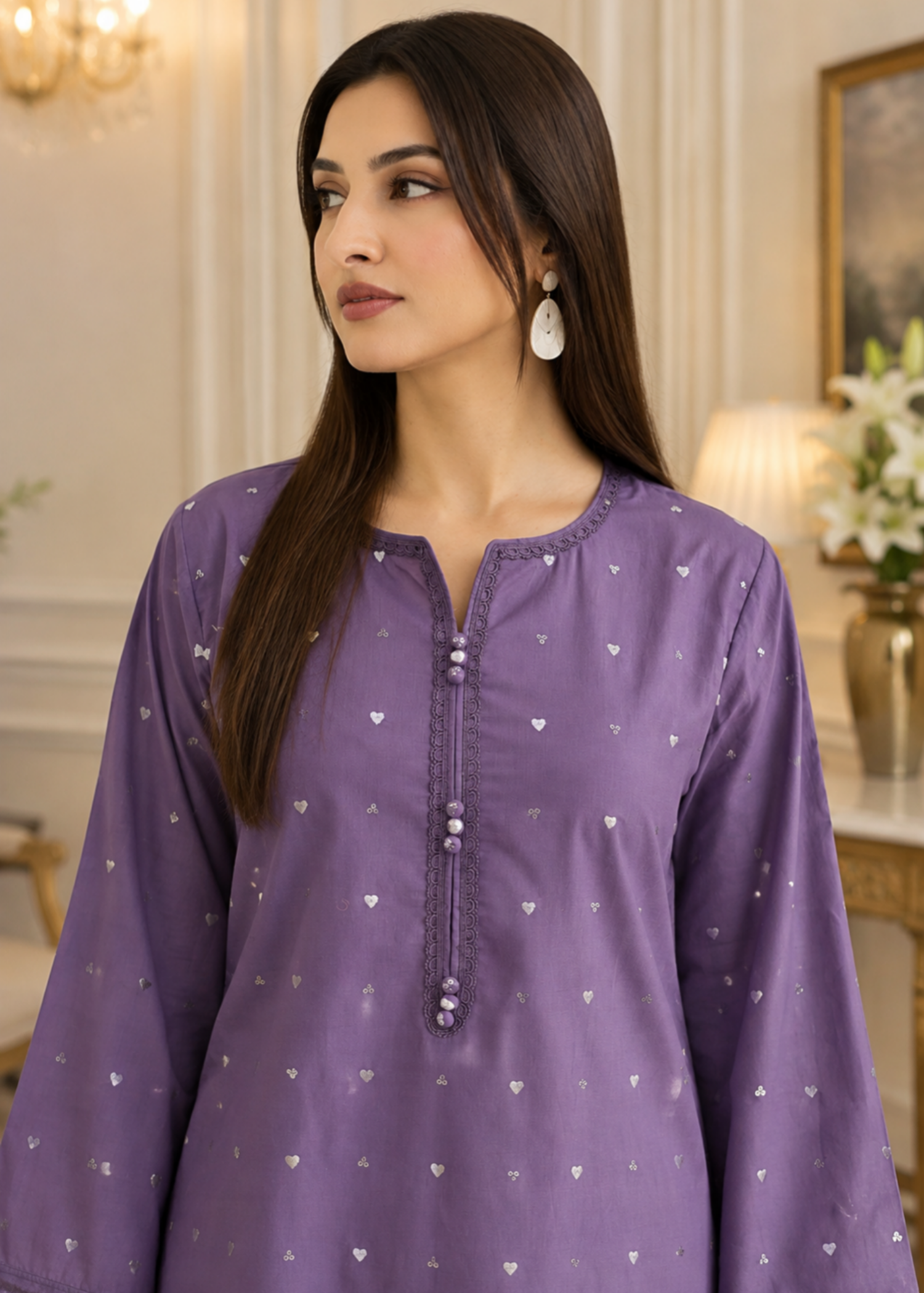 linen Kurta Set in Royal purple