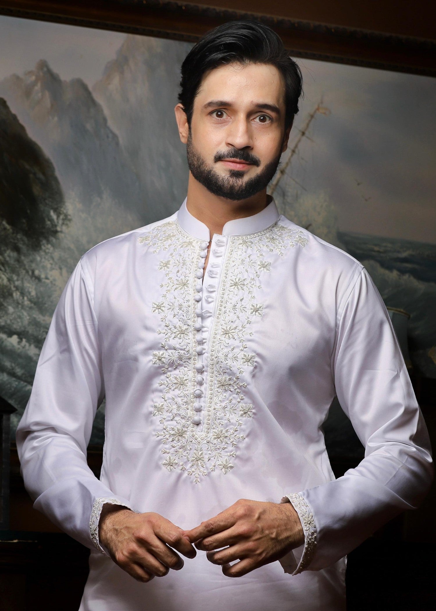 cotton satin Kurta Set in White