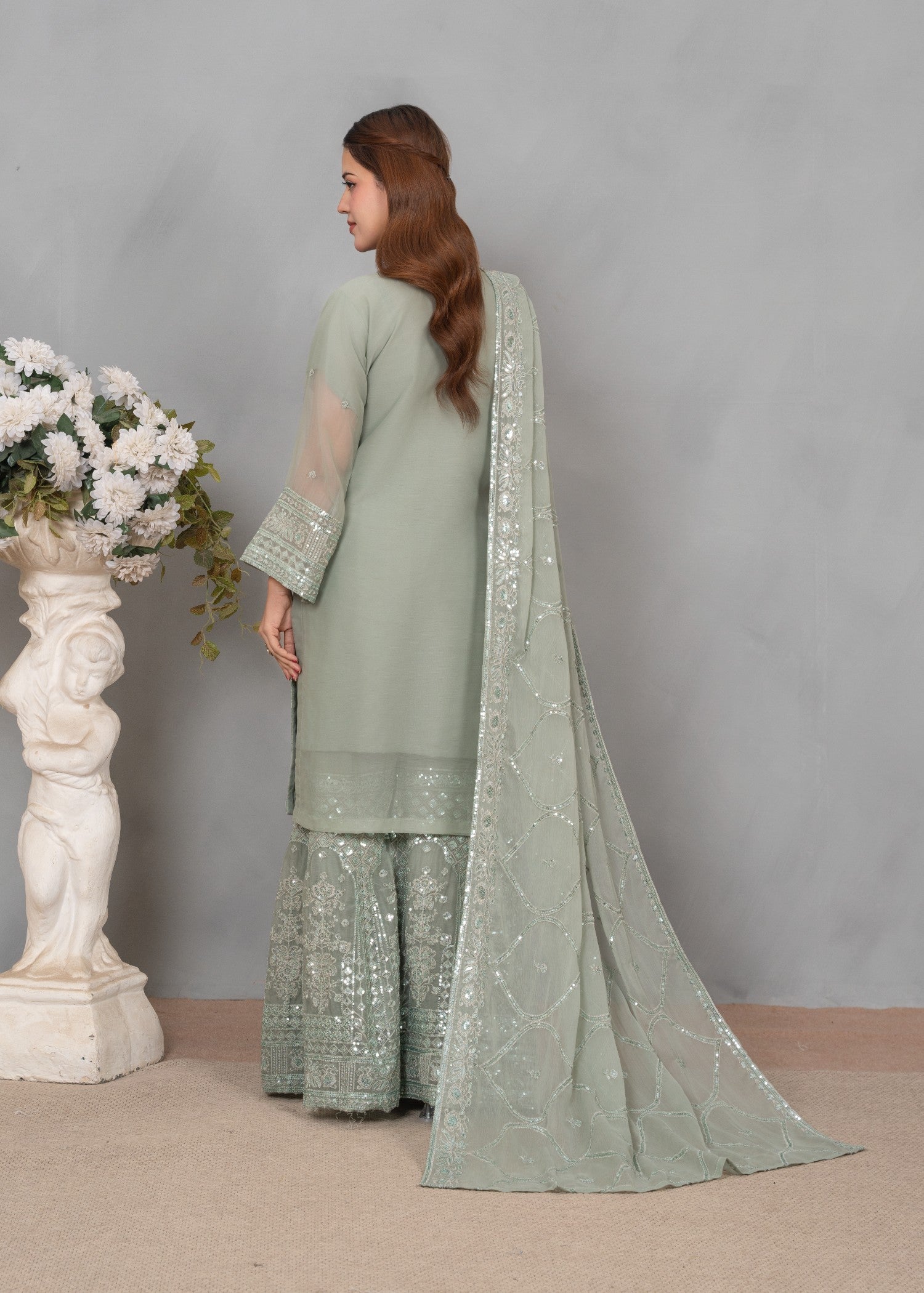 chiffon Gharara in Tea green