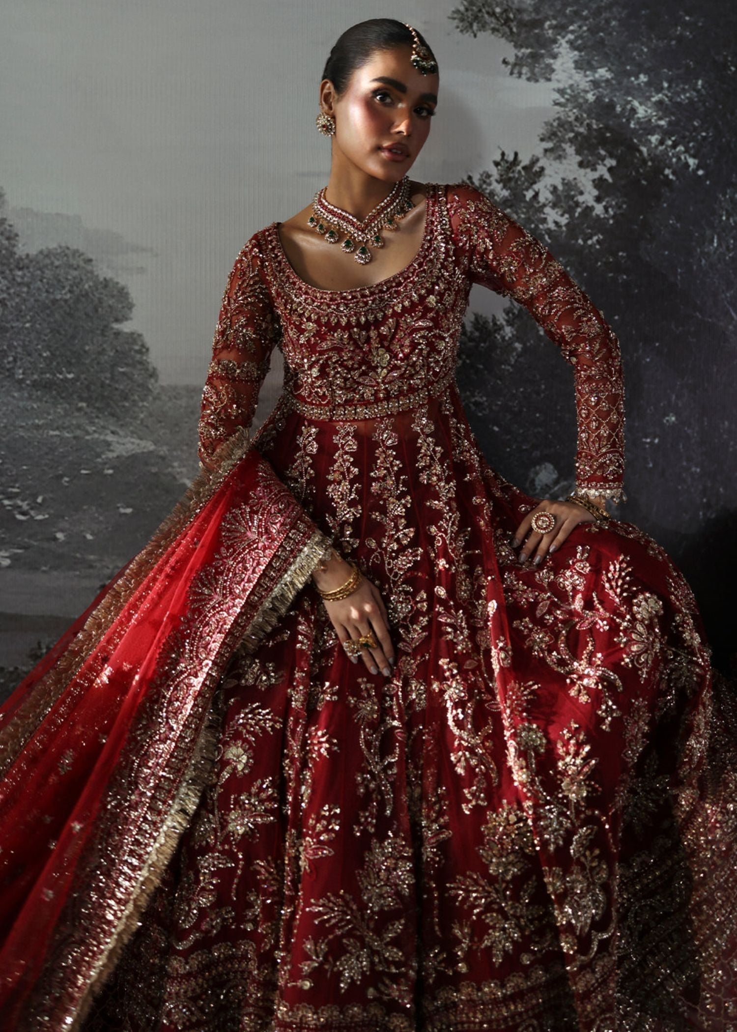 polyester net Maxi in Blood red