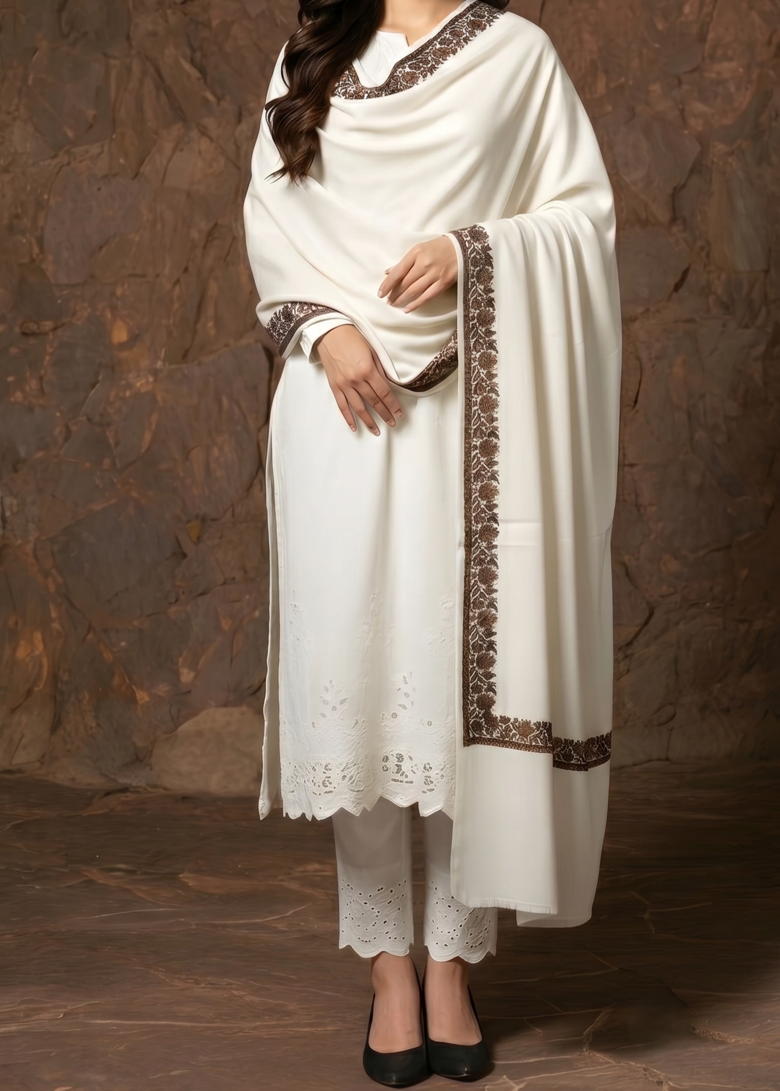 Shawl in White Color by - Trendy Women Shawl XRJ1822