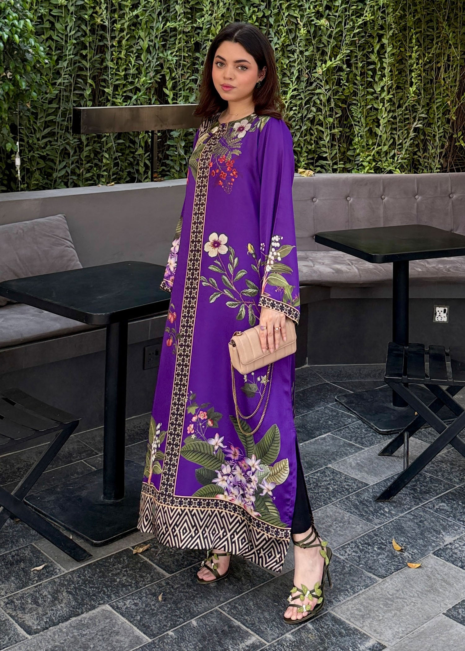 satin silk Kaftan in Purple