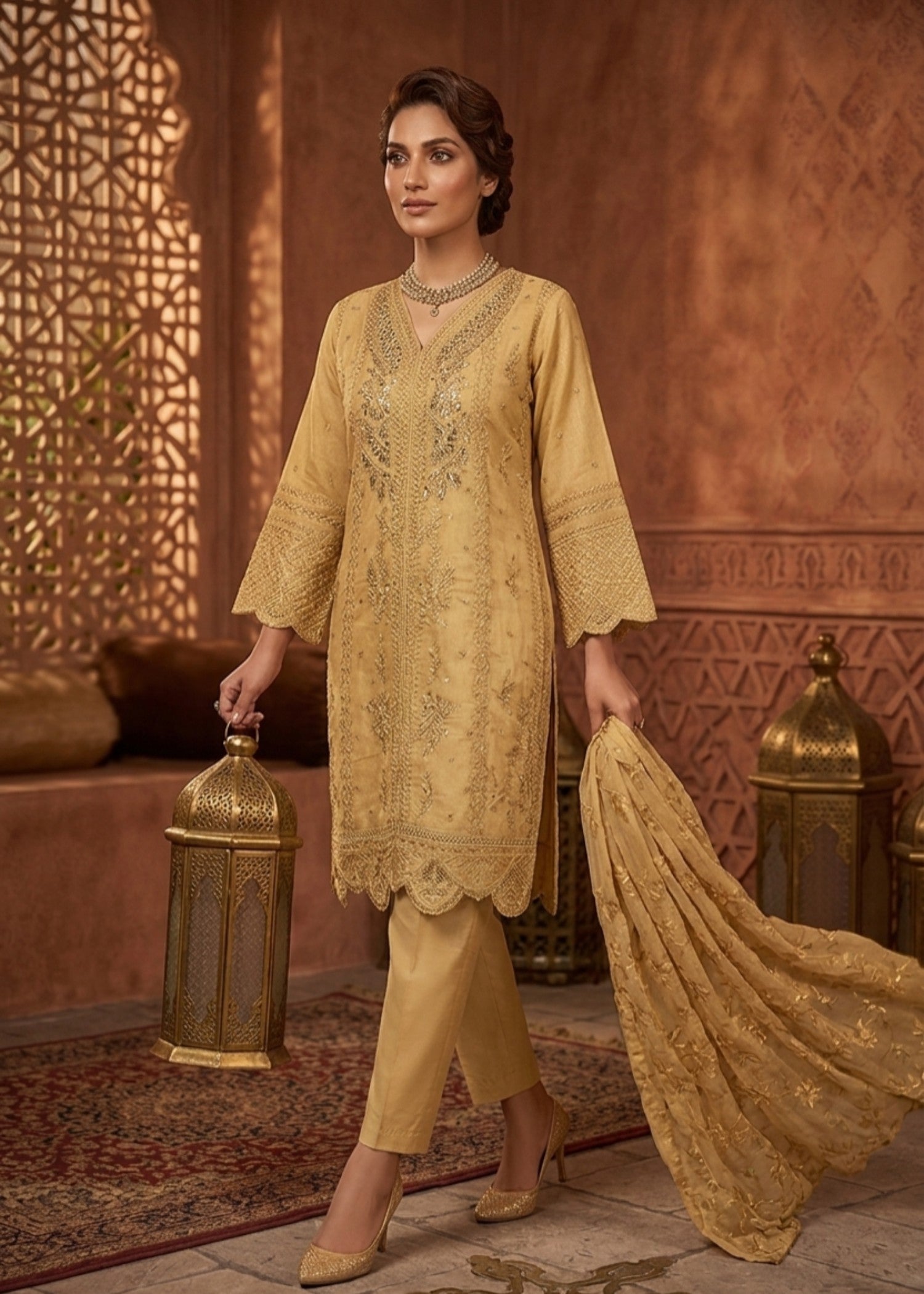 organza net Kurta Set in Mellow yellow